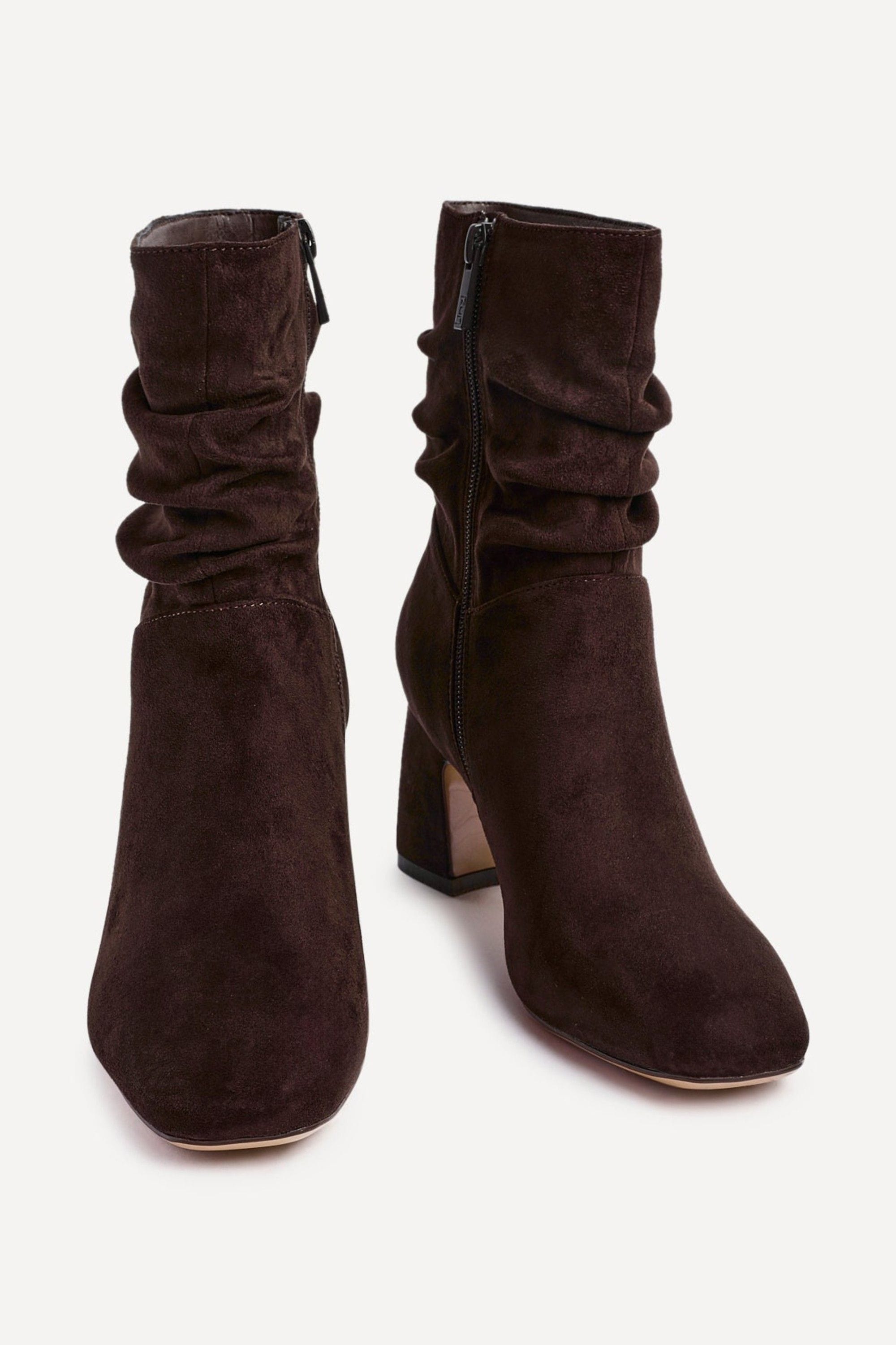 Linzi Maven Brown Faux Suede Ruched Block Heel Ankle Boot image 3