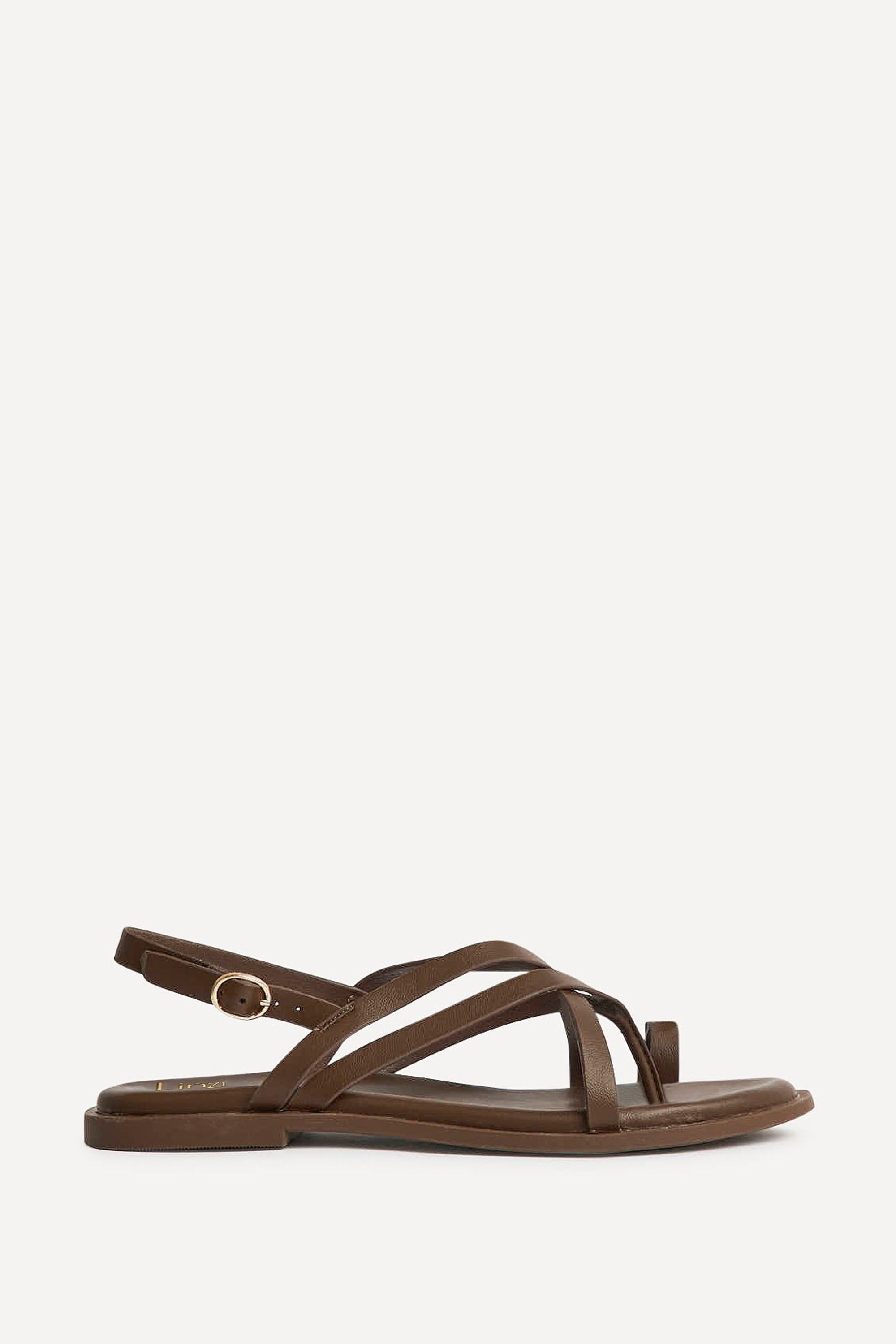 Linzi Zyra Brown Toe Ring Flat Sandals