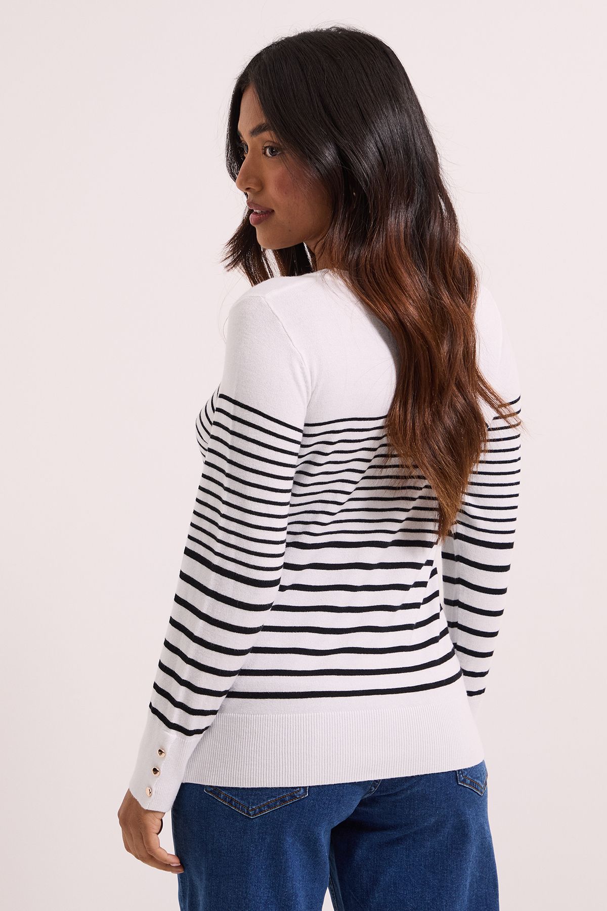 Dorothy Perkins Petite Stripe Crew Neck Button Cuff Jumper Stripe image 5
