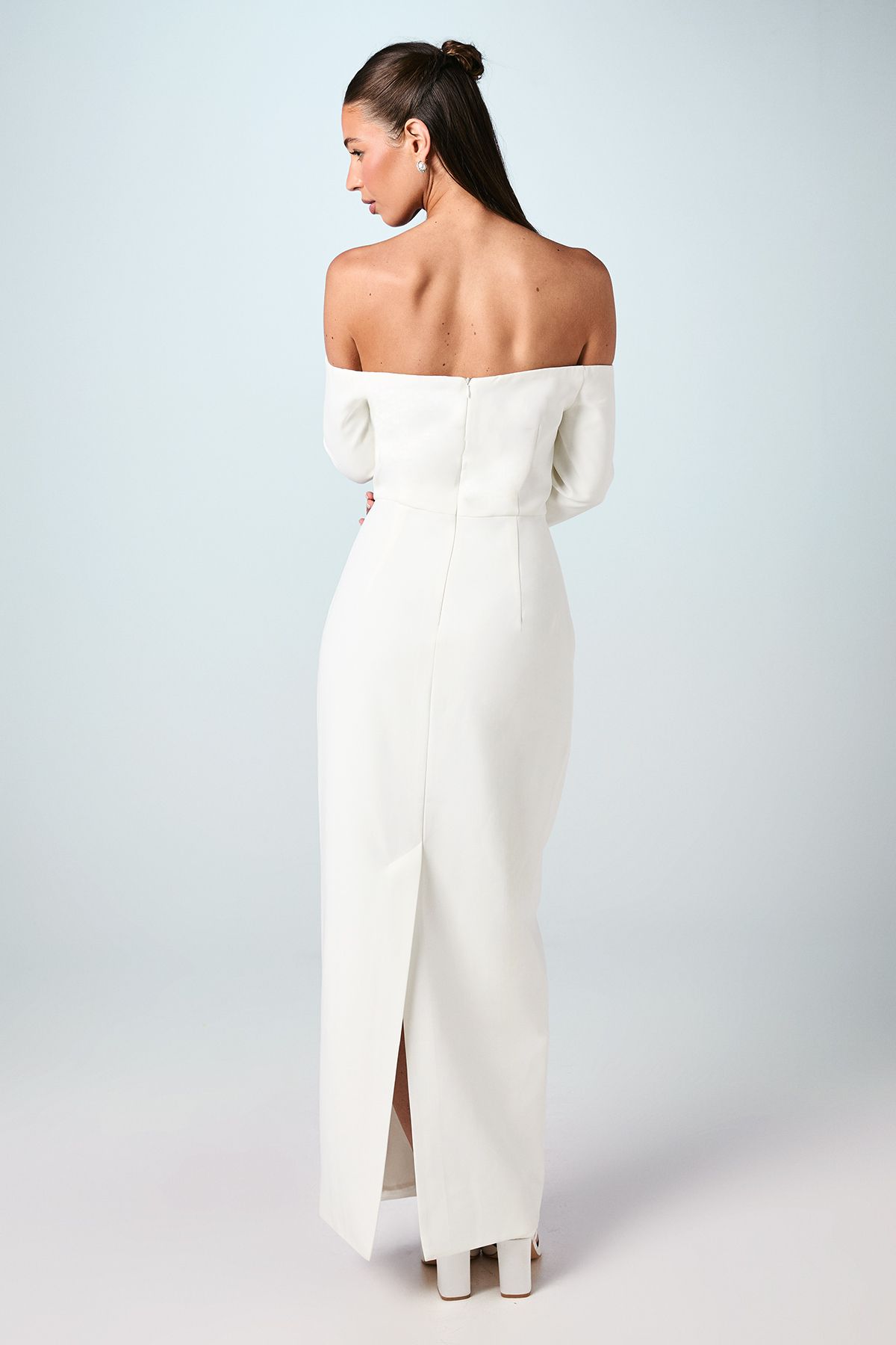 Coast Bardot Long Sleeve Crepe Column Wedding Dress Ivory image 3