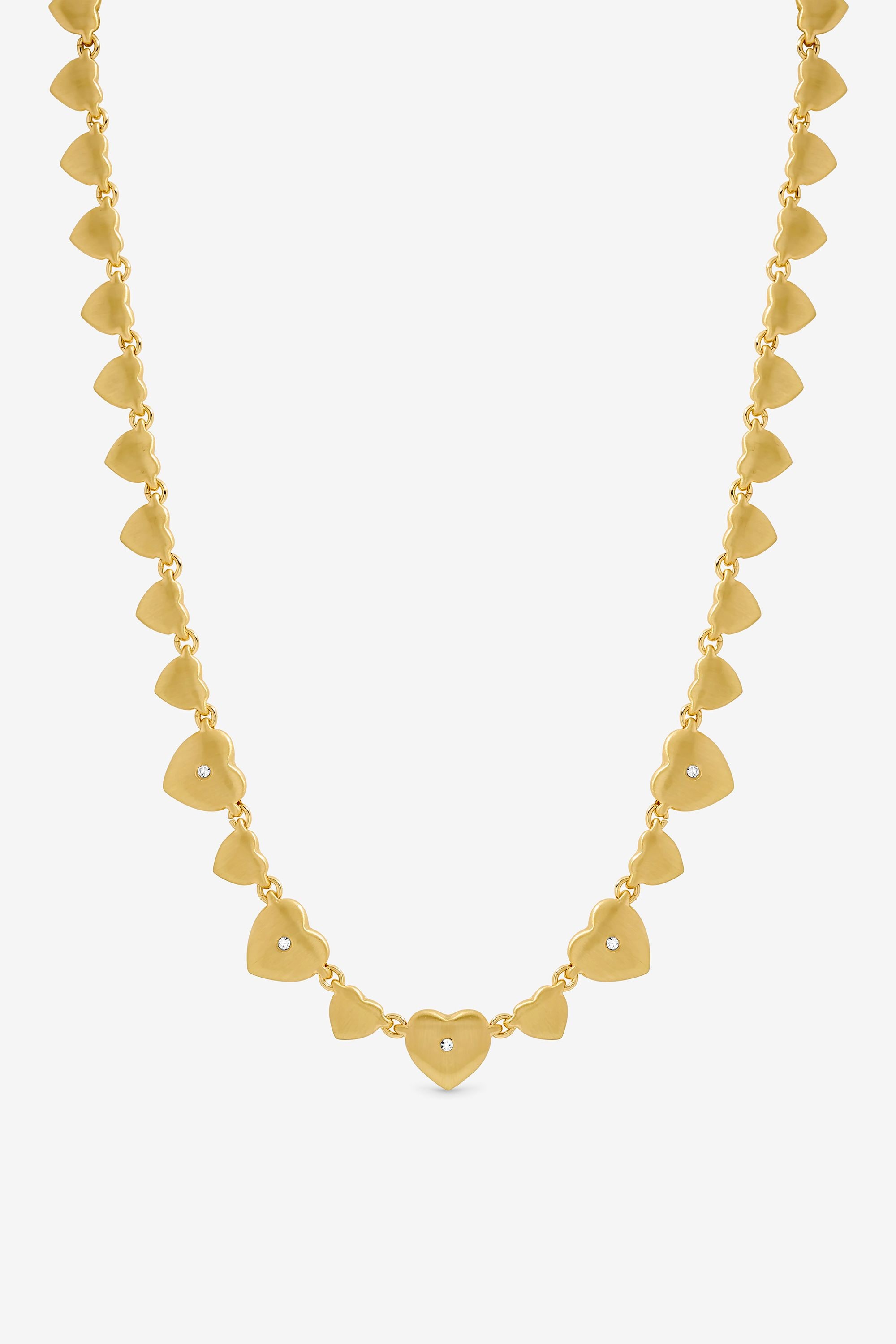Inicio Gold Plated Brushed Heart and Crystal Allway Necklace - Gift Pouch