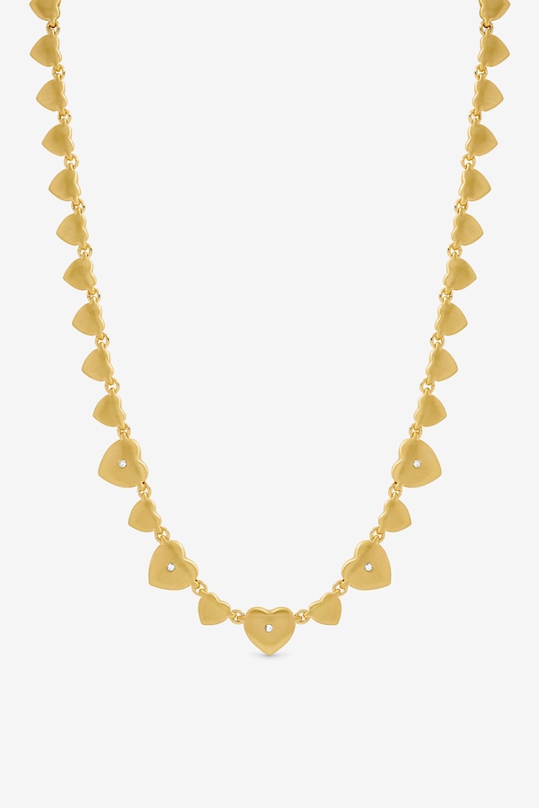 Inicio Gold Plated Brushed Heart and Crystal Allway Necklace - Gift Pouch