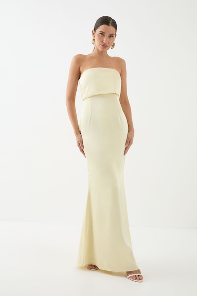 MissPap Premium Satin Bandeau Overlay Bridesmaid Dress Lemon