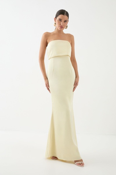 MissPap Premium Satin Bandeau Overlay Bridesmaid Dress Lemon