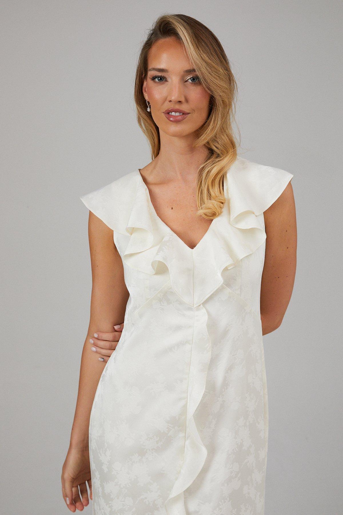 Oasis Satin Jacquard Ruffle V Neck Bridesmaid Dress Champagne image 2