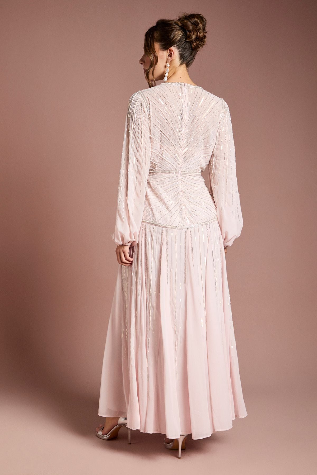 Coast Long Sleeve Linear Embellished Maxi Dress Blush image 3