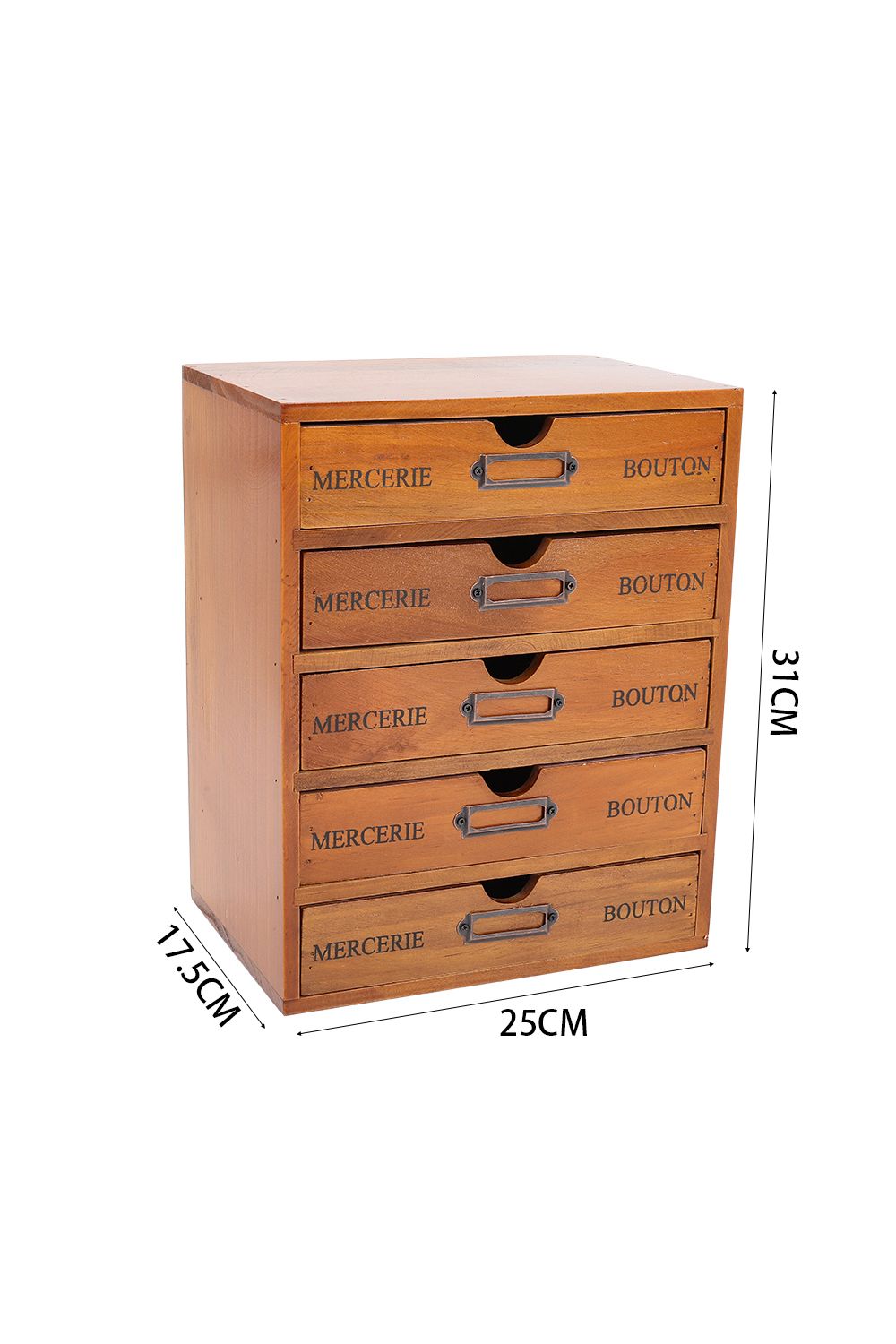 Living and Home Vintage Wooden Storage Box Brown Home Office Desk Organizer With 5 Drawers image 6