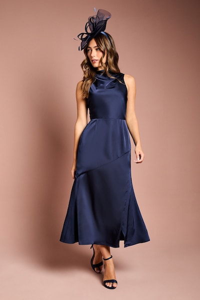Coast Cowl Neck Sleeveless Satin Midi Dress Navy