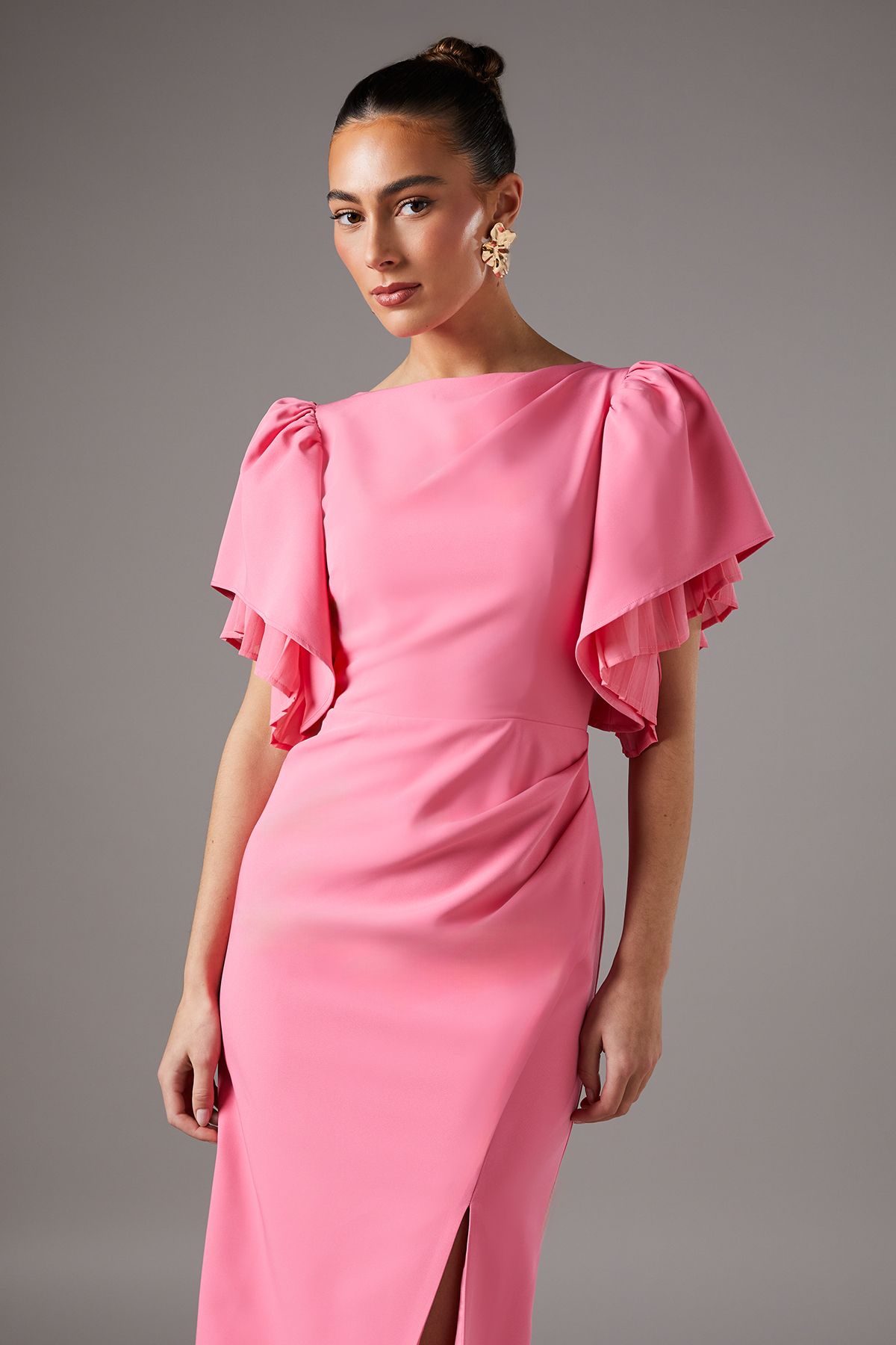 Coast Pleat Double Layer Sleeve Pencil Dress Coral image 3