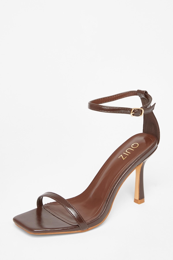 Quiz Brown Faux Leather Barely There Heels