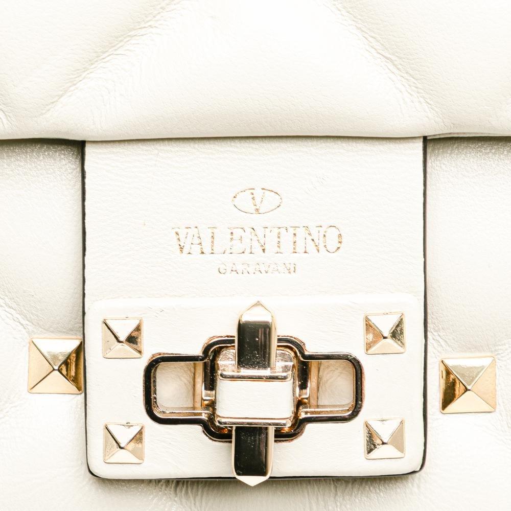 Valentino Preloved Roman Stud Shoulder Bag Quilted Leather Wo - White Satchel image 9