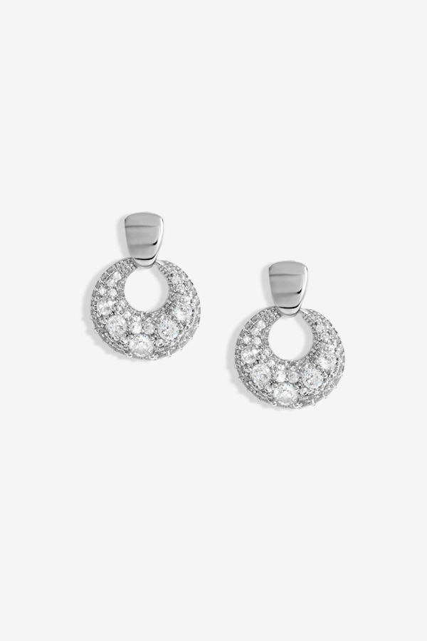 Jon Richard Rhodium Plated Polished And Micro Pave Door Knocker Earrings