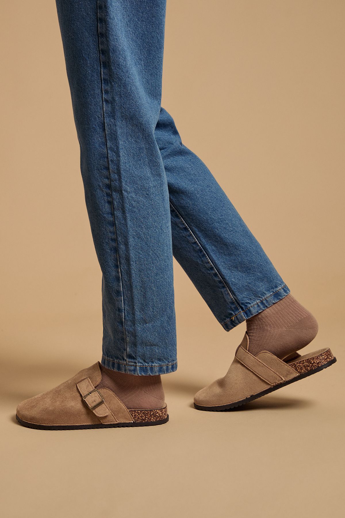 Oasis Jamie Faux Suede Closed Toe Footbed Flat Shoes Taupe image 3