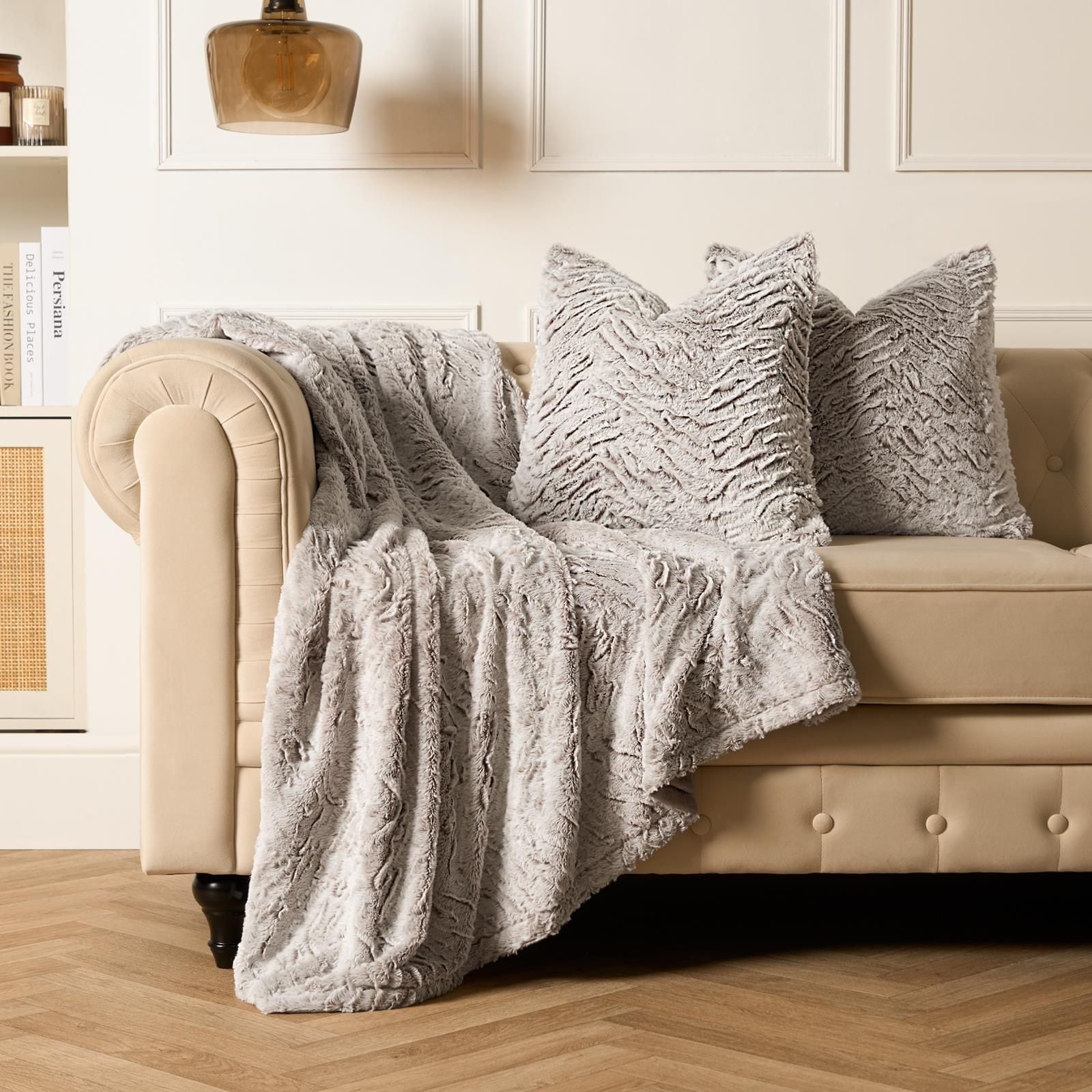 OHS 2 Pack Two Tone Faux Fur Soft Fleece Cushion Covers - 45 x 45cm image 2