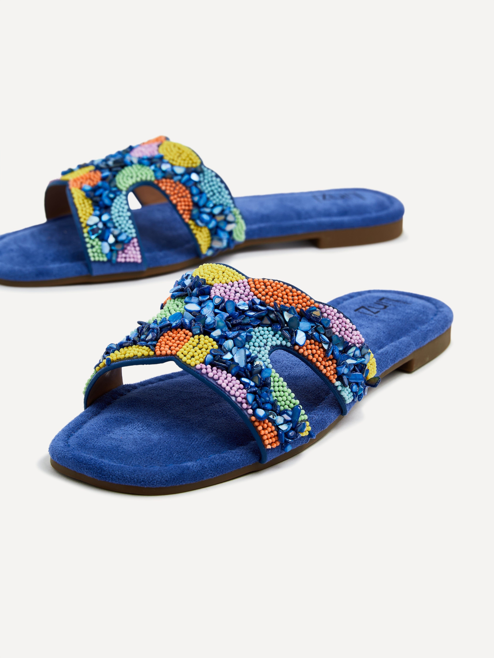 Linzi Zahara Cobalt Blue Faux Suede Embellished Slider Sandal image 4