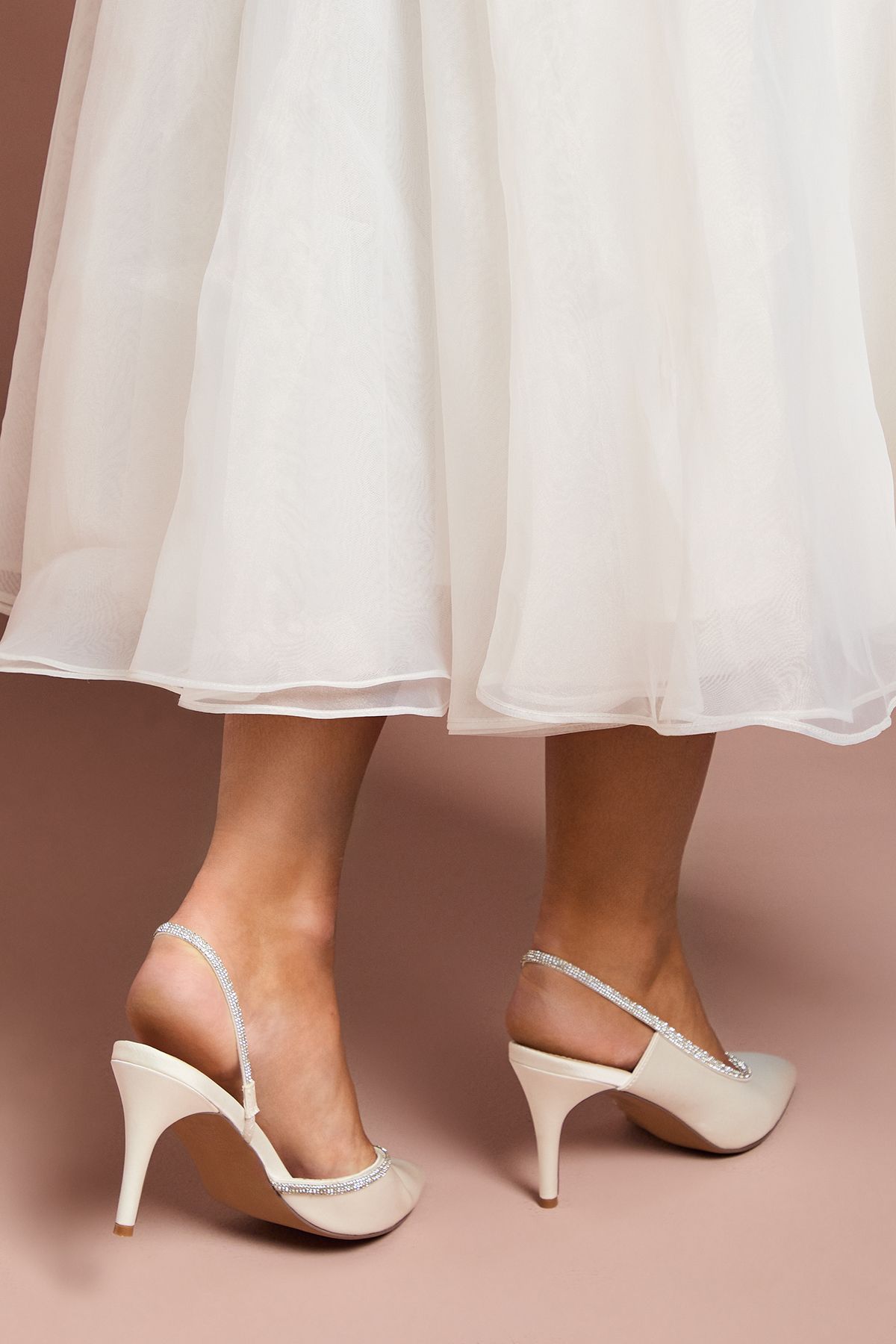 Coast Bridal Wide Fit Sabrina Satin Diamante Trim Slingback High Stiletto Court Shoes White image 3