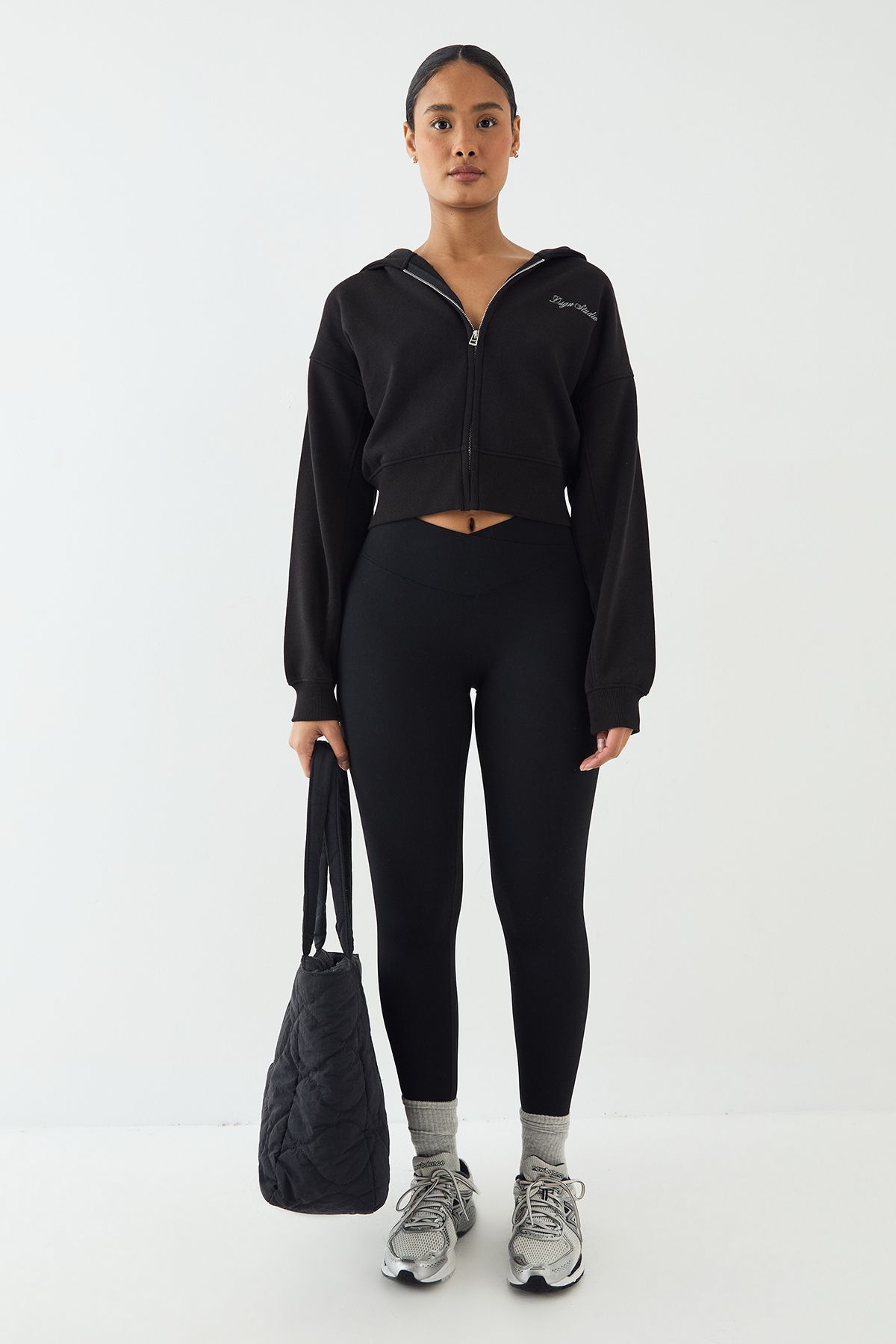 DSGN Studio DSGN Studio Script Embroidered Zip Through Hoodie Black image 5