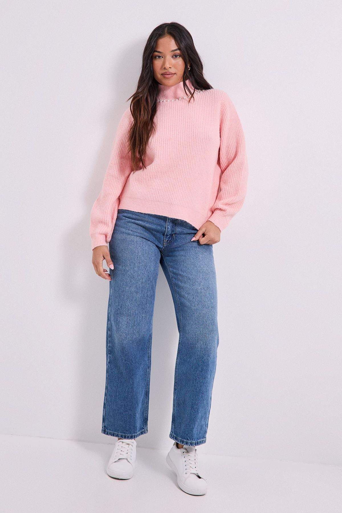 Dorothy Perkins Petite Pearl neck Detail Jumper Light Pink image 2