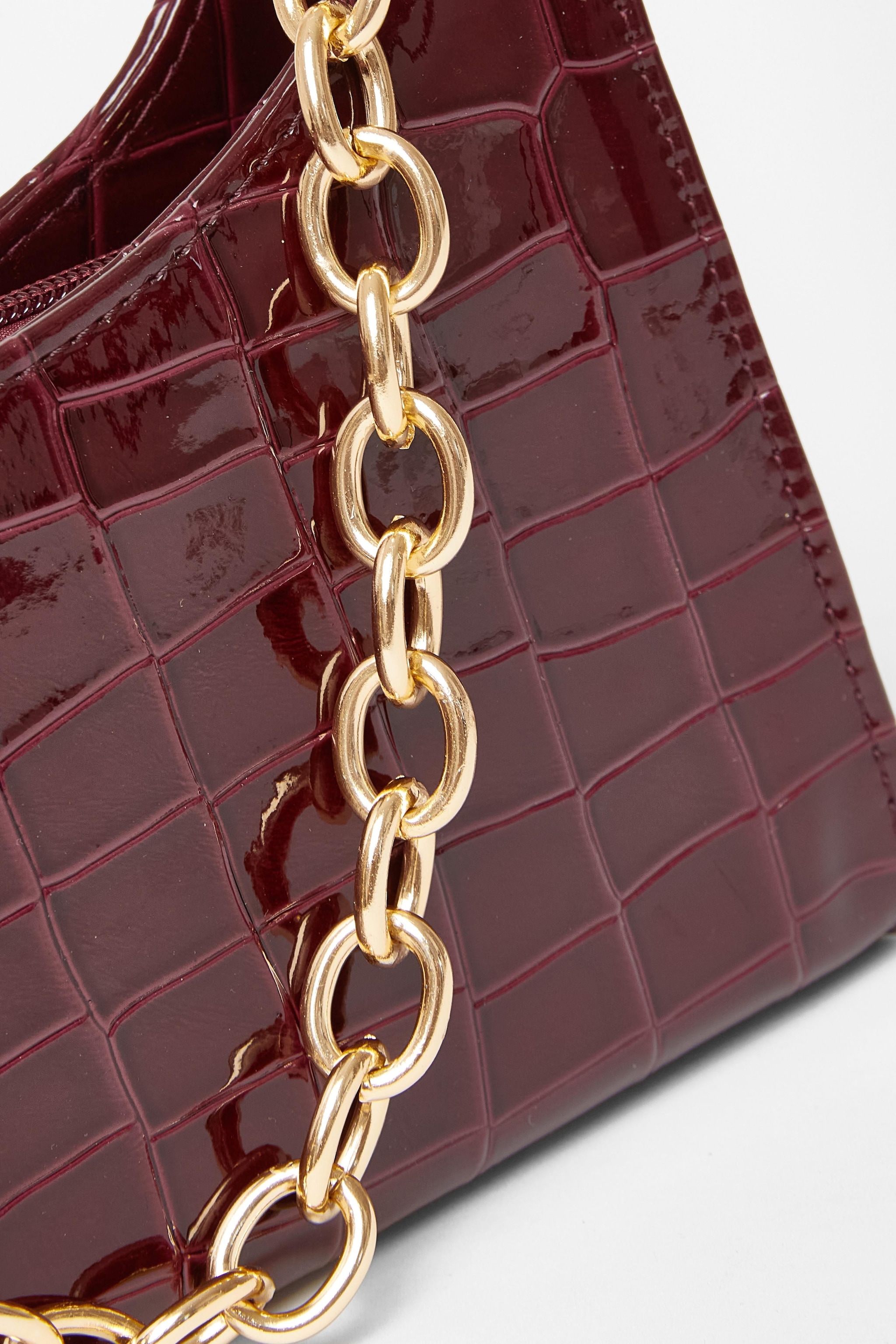 Quiz Burgundy Croc Chain Strap Shoulder Bag image 5