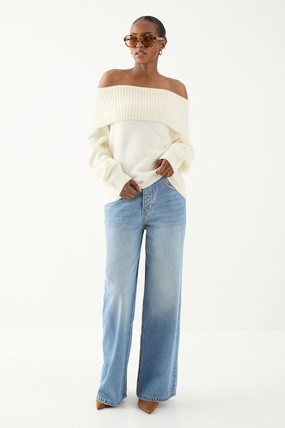 MissPap Premium Knit Bardot Foldover Jumper Cream