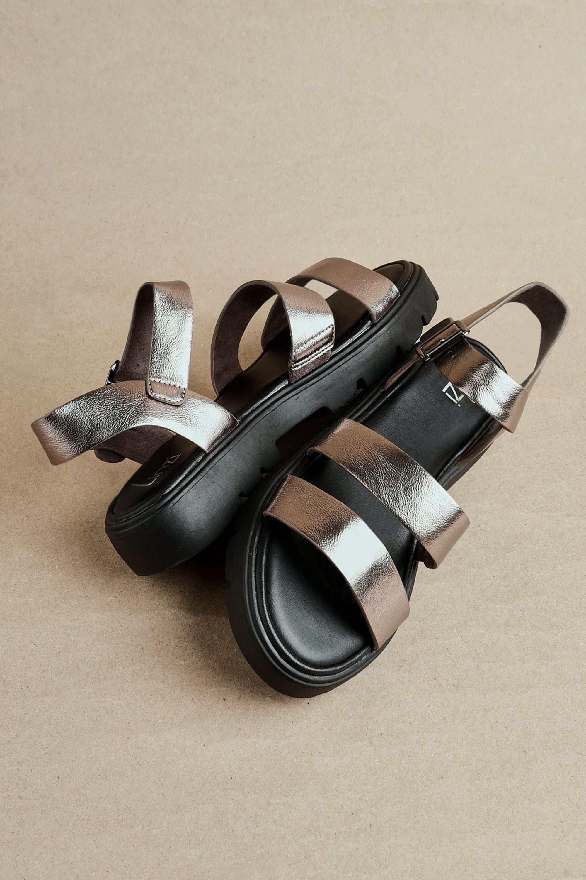 Linzi Ramona Pewter Faux Leather Gladiator Style Two Strap Sandal image 2