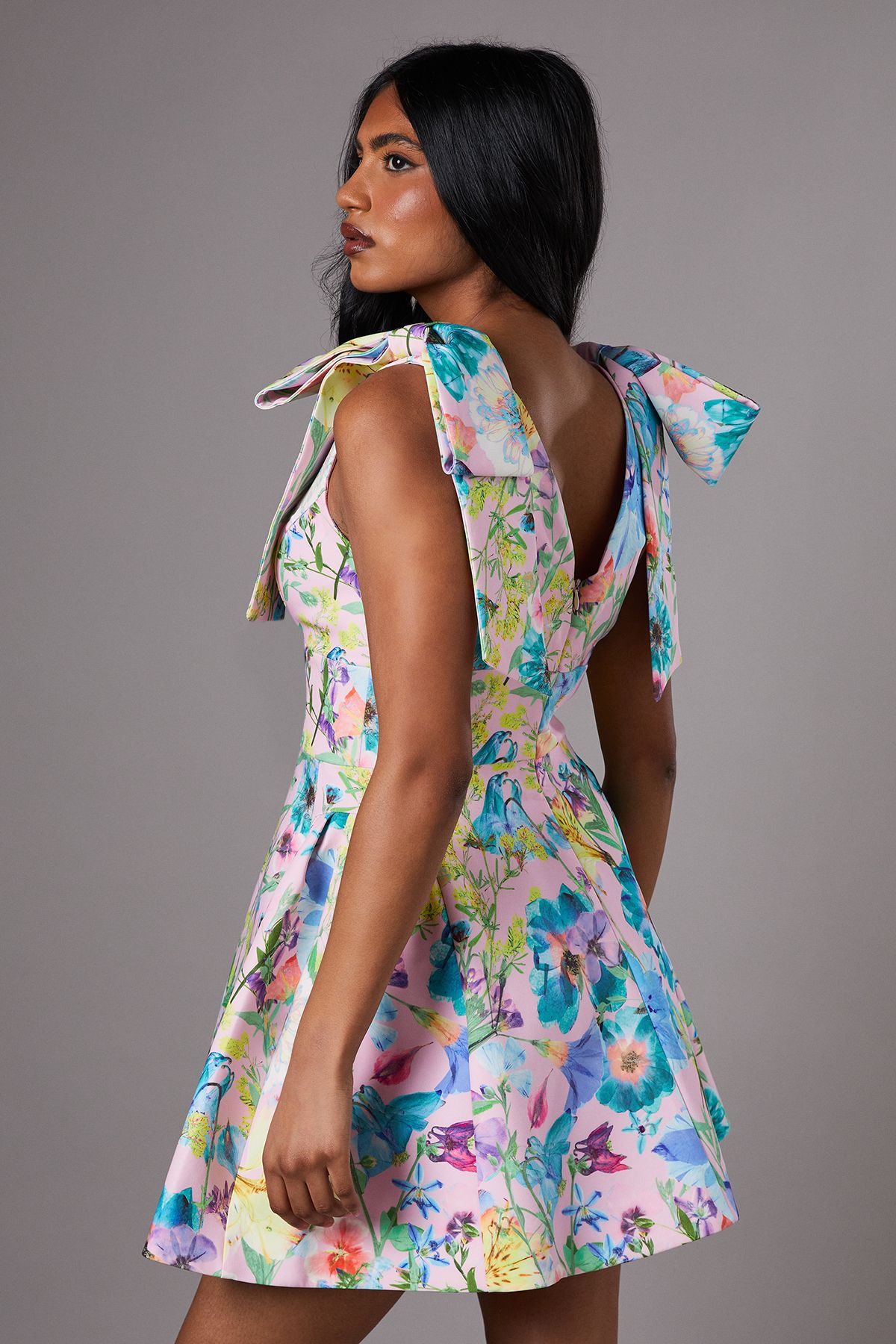 Coast Petite Skater Mini Dress With Bow Straps Blush image 4