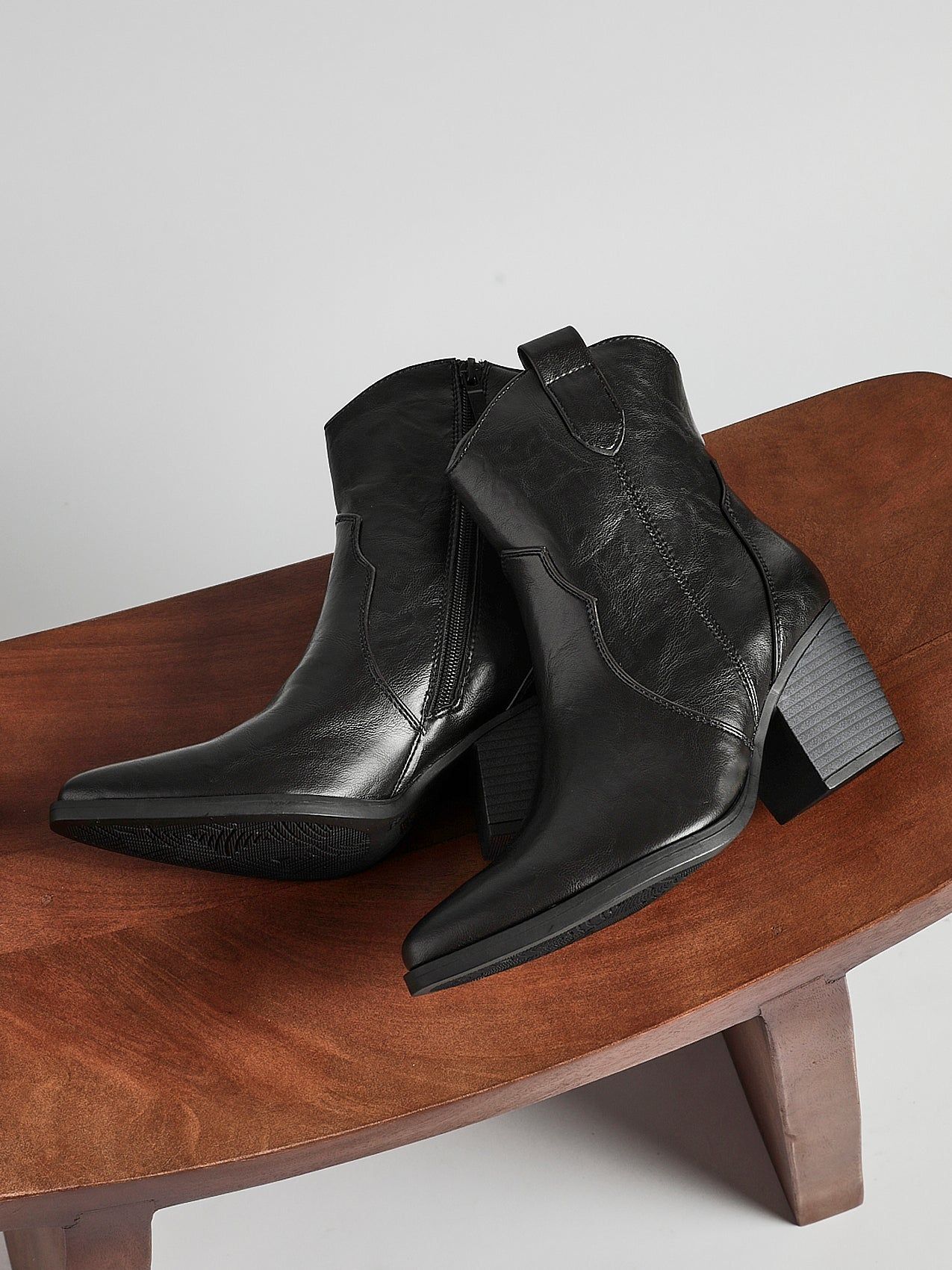 Linzi Jessie Black Faux Leather Western Ankle Boot image 6