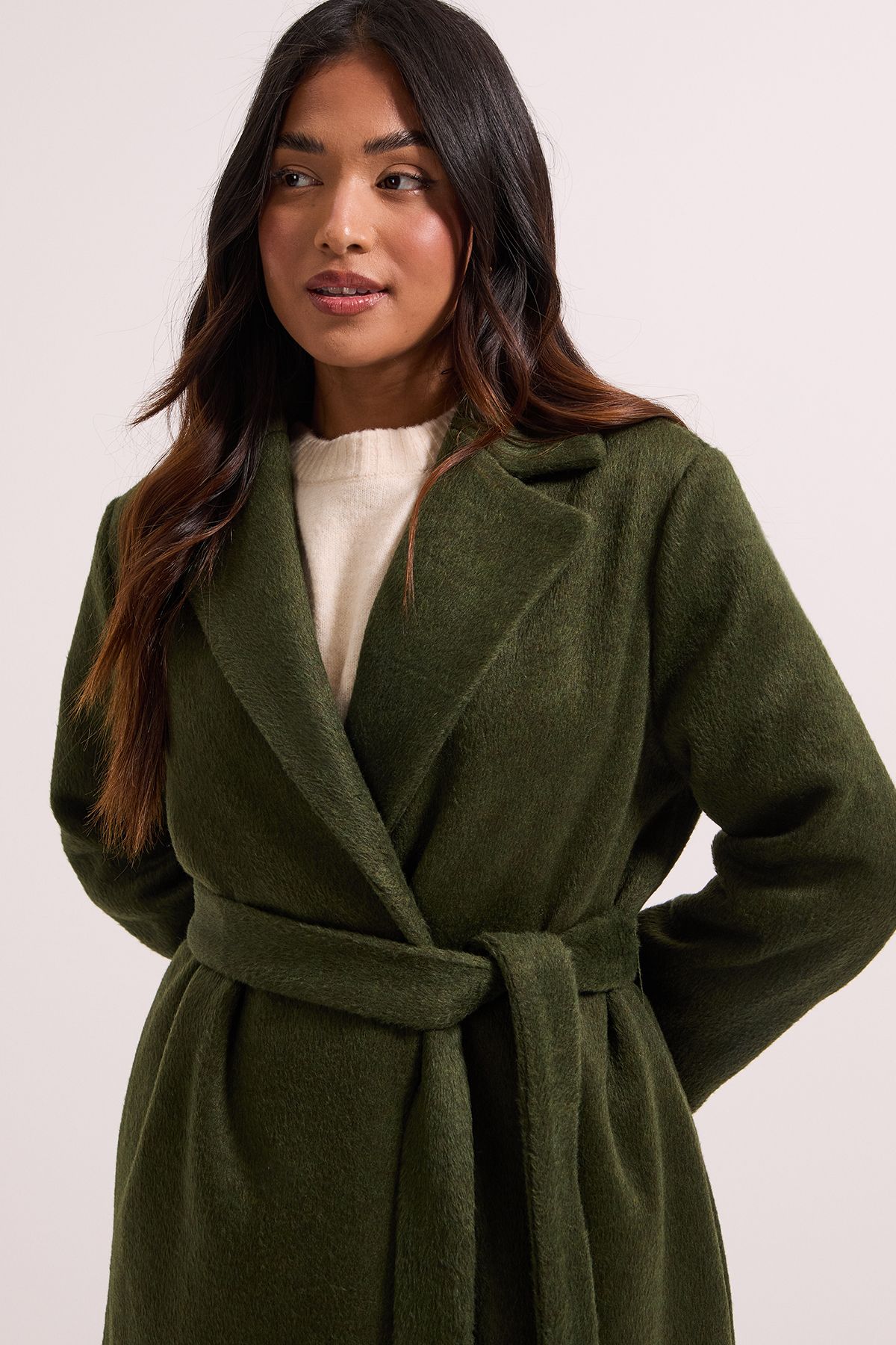 Dorothy Perkins Petite Longline Belted Coat Green image 3