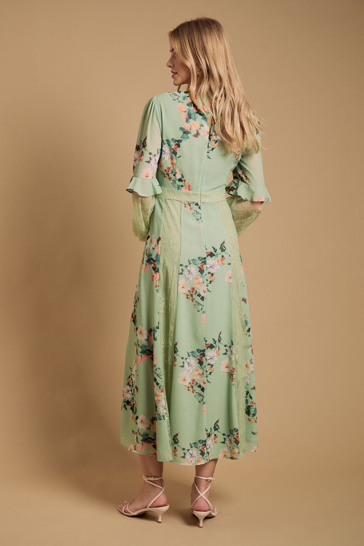 Oasis Lace Panel Midi Dress Sage image 3
