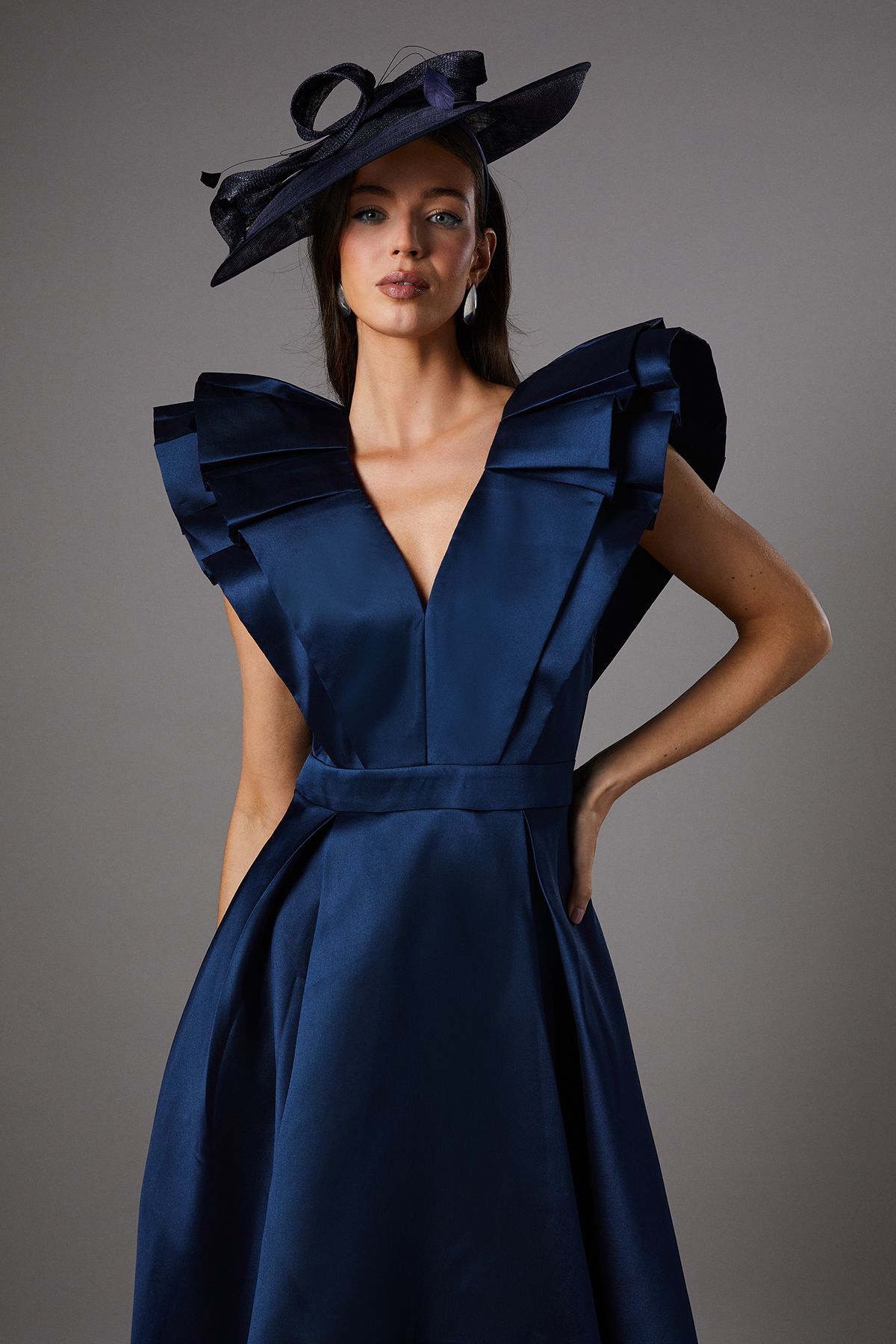 Coast Frill Sleeve V Neck Midi Dress Navy image 2