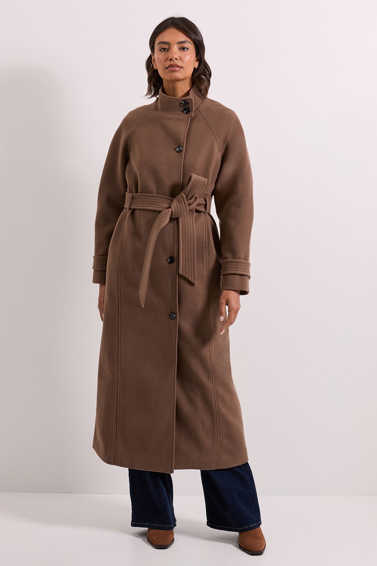 Dorothy Perkins Classic Midi Funnel Neck Coat Oatmeal image 3