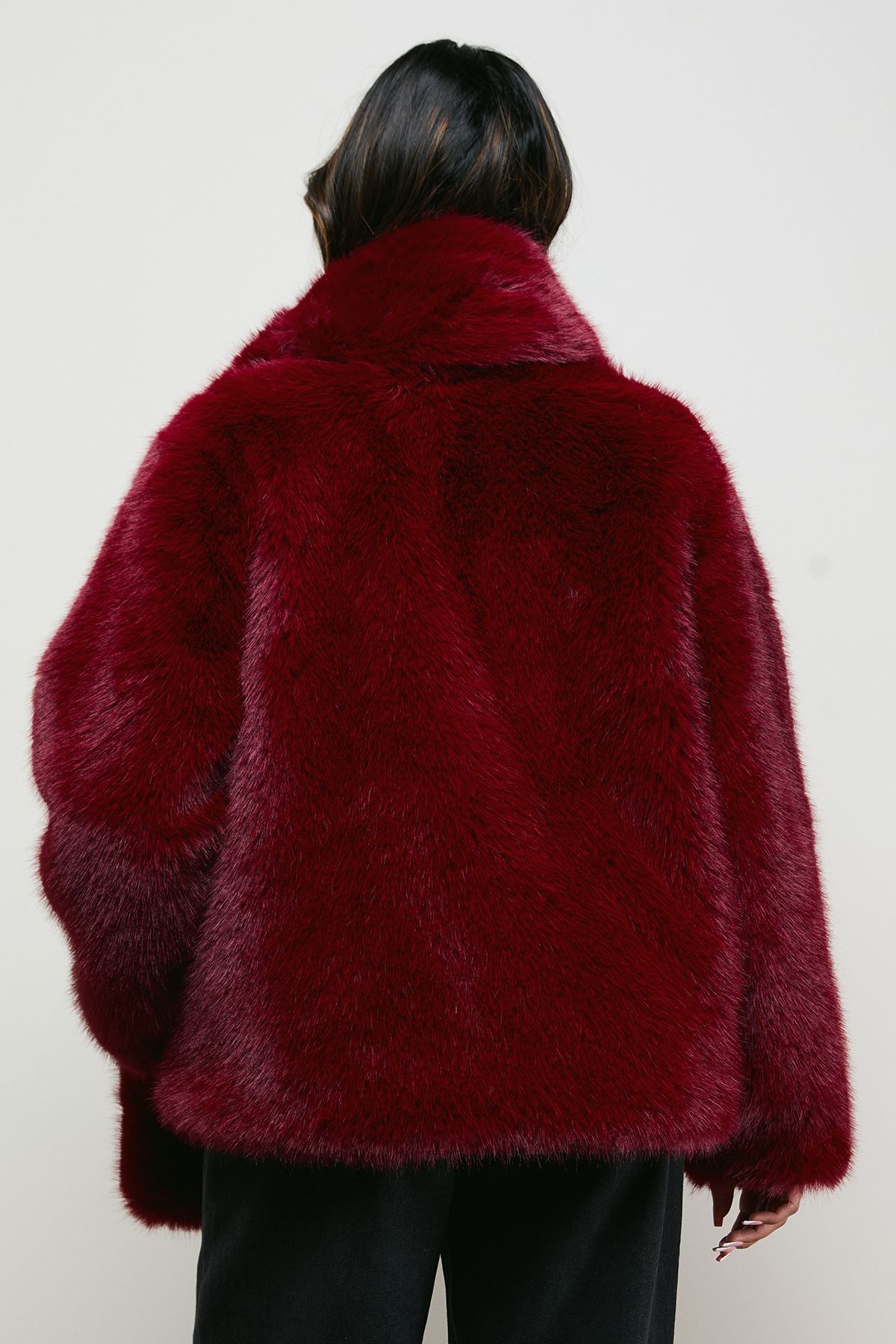 Oasis Fur Jacket With Scarf Berry image 3