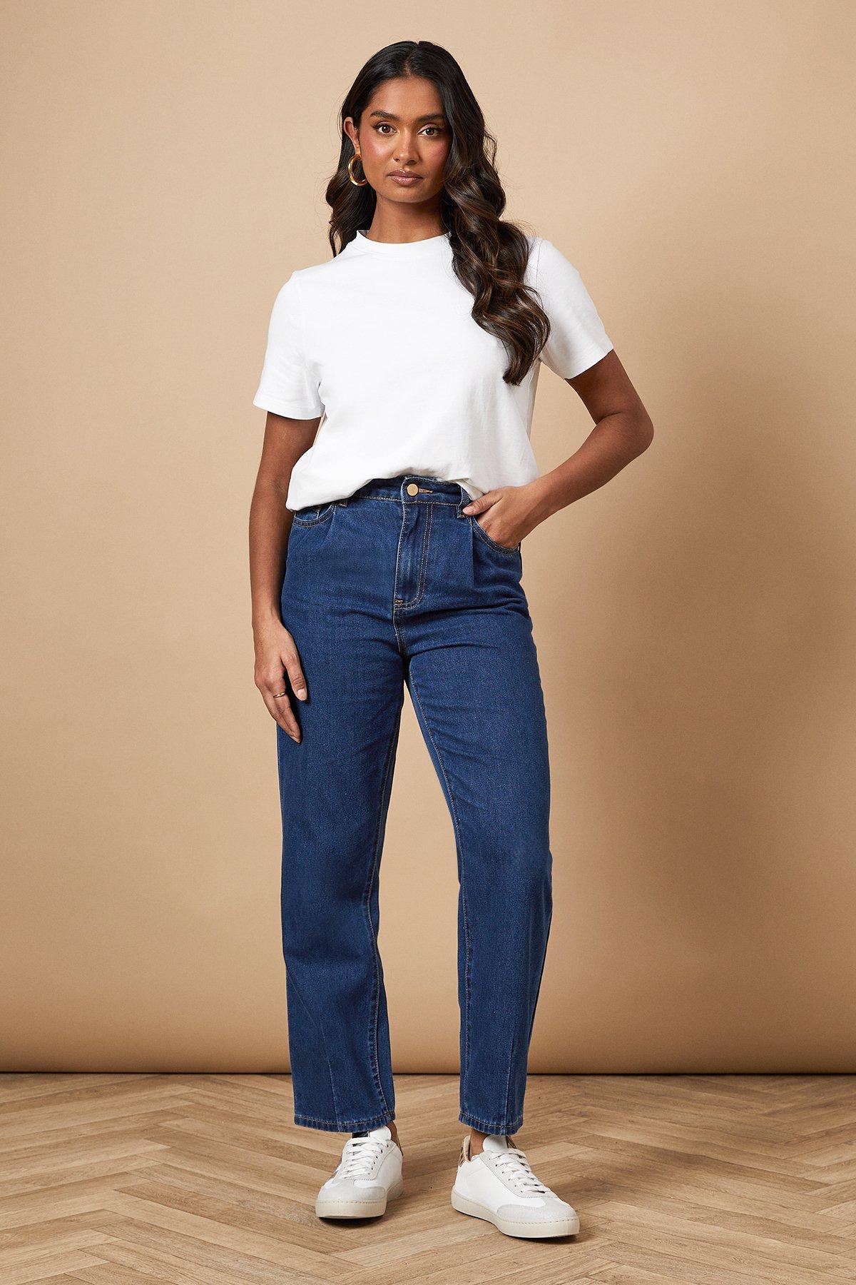 Oasis Denim Pleat Front Mom Jean Mid Blue image 2