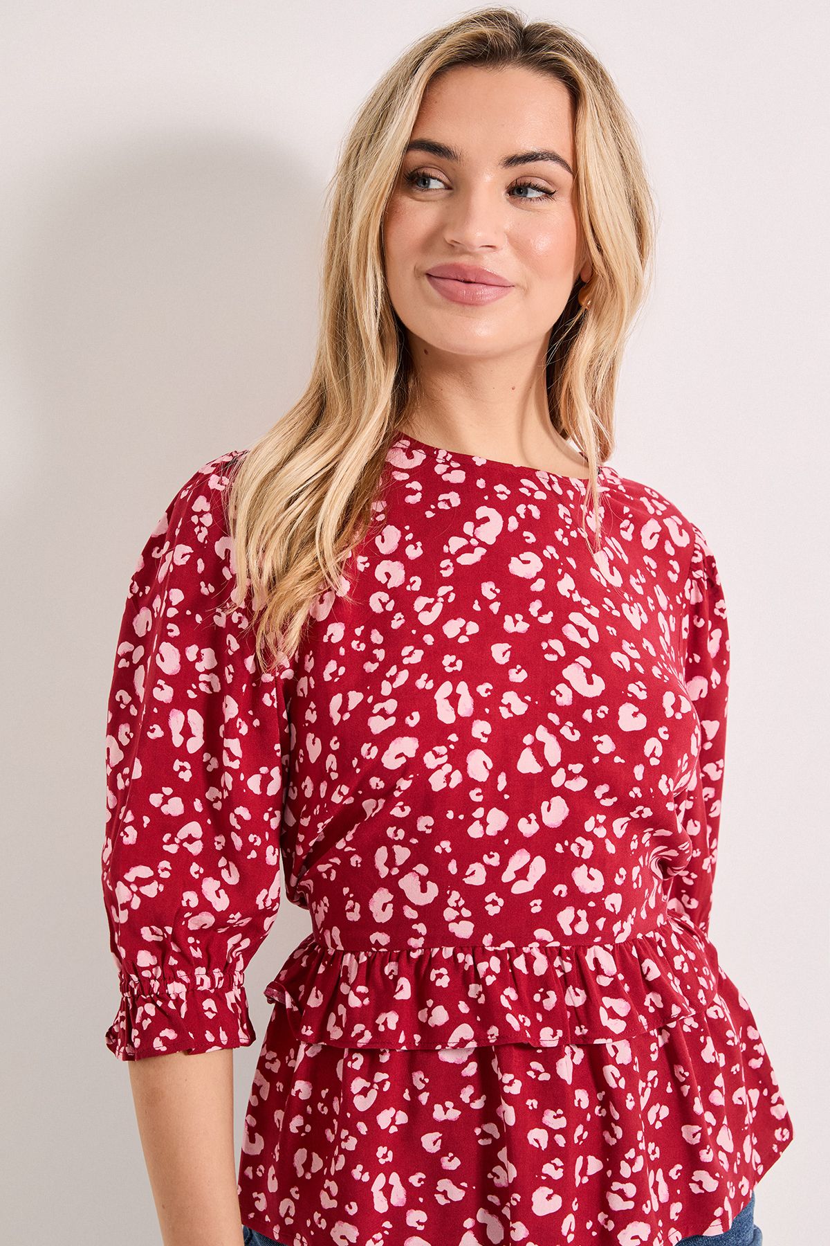 Dorothy Perkins Frill Peplum Hem Printed Blouse Pink image 4