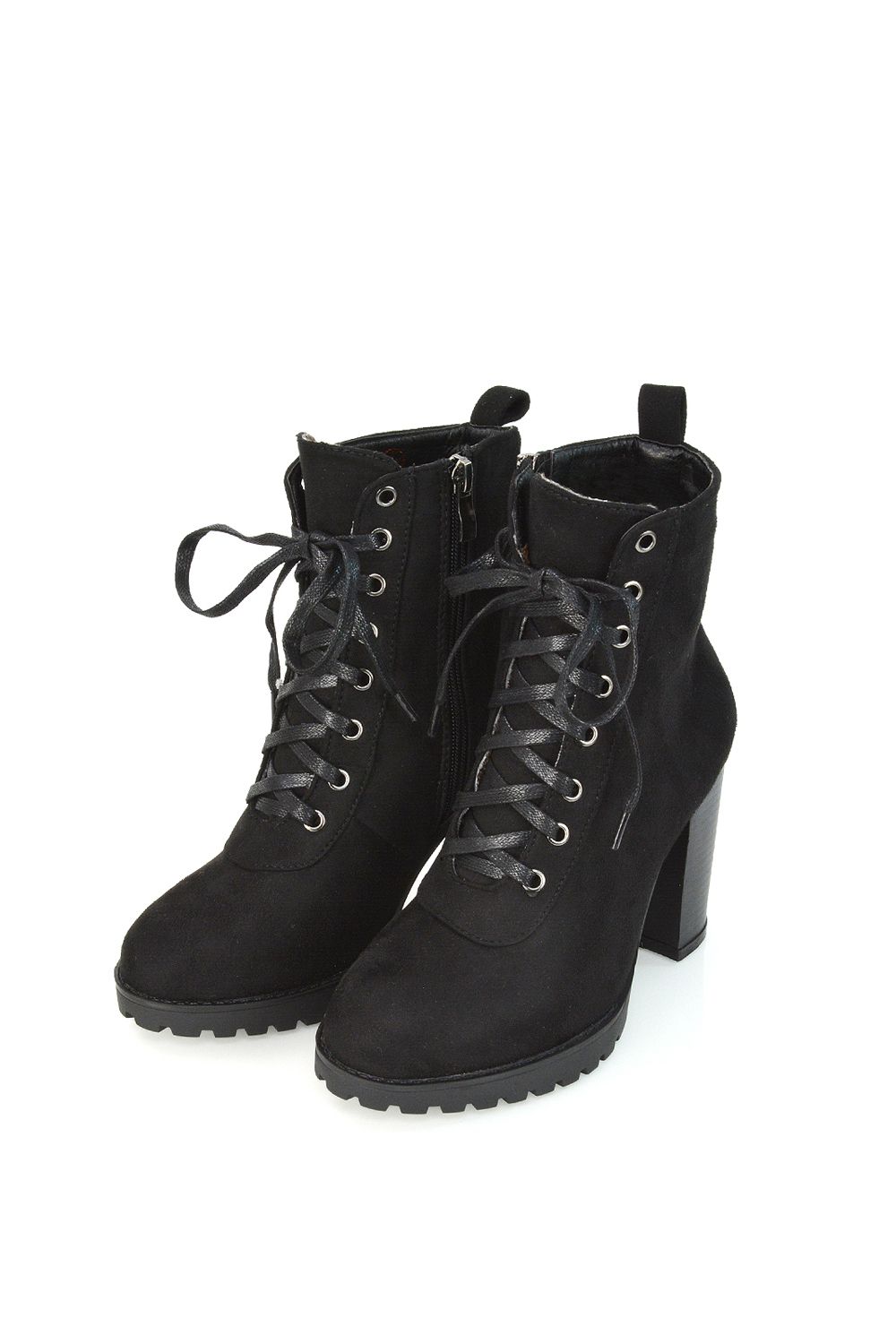 XY London 'Ariel' Lace up High Block Heel Zip-up Biker Ankle Boots image 5