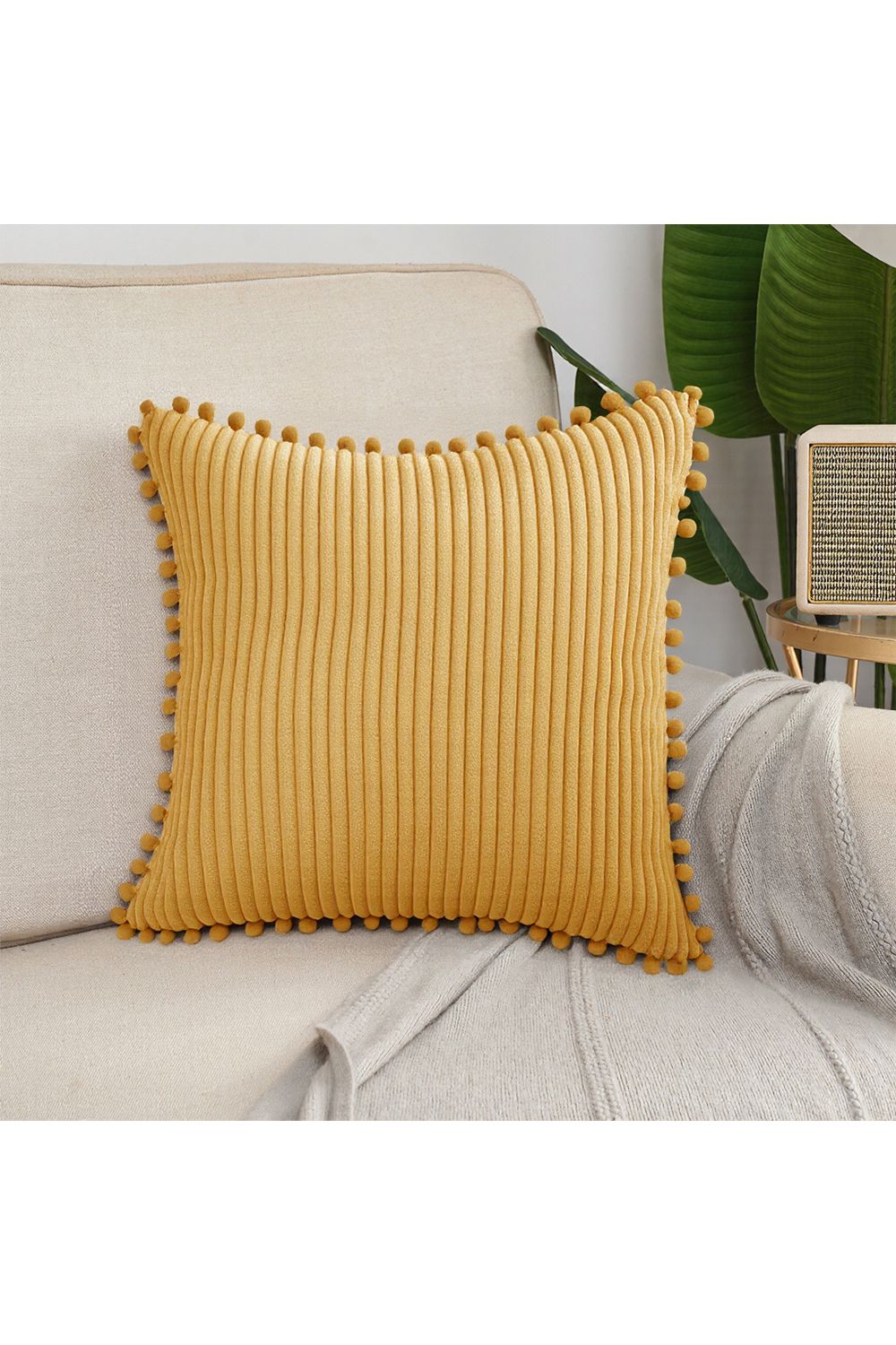 Living and Home Polyester Cushion Cover with Pom-Pom Trim image 10