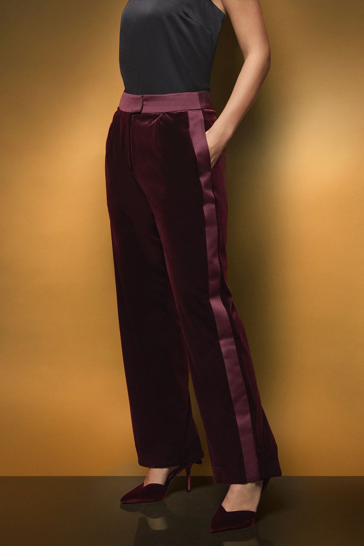 Coast Velvet Twill Side Panel Trouser Oxblood image 2