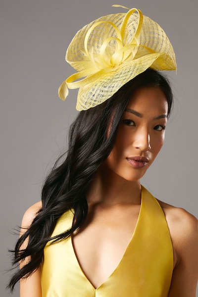 Coast Open Weave Bow And Feather Fascinator Yellow