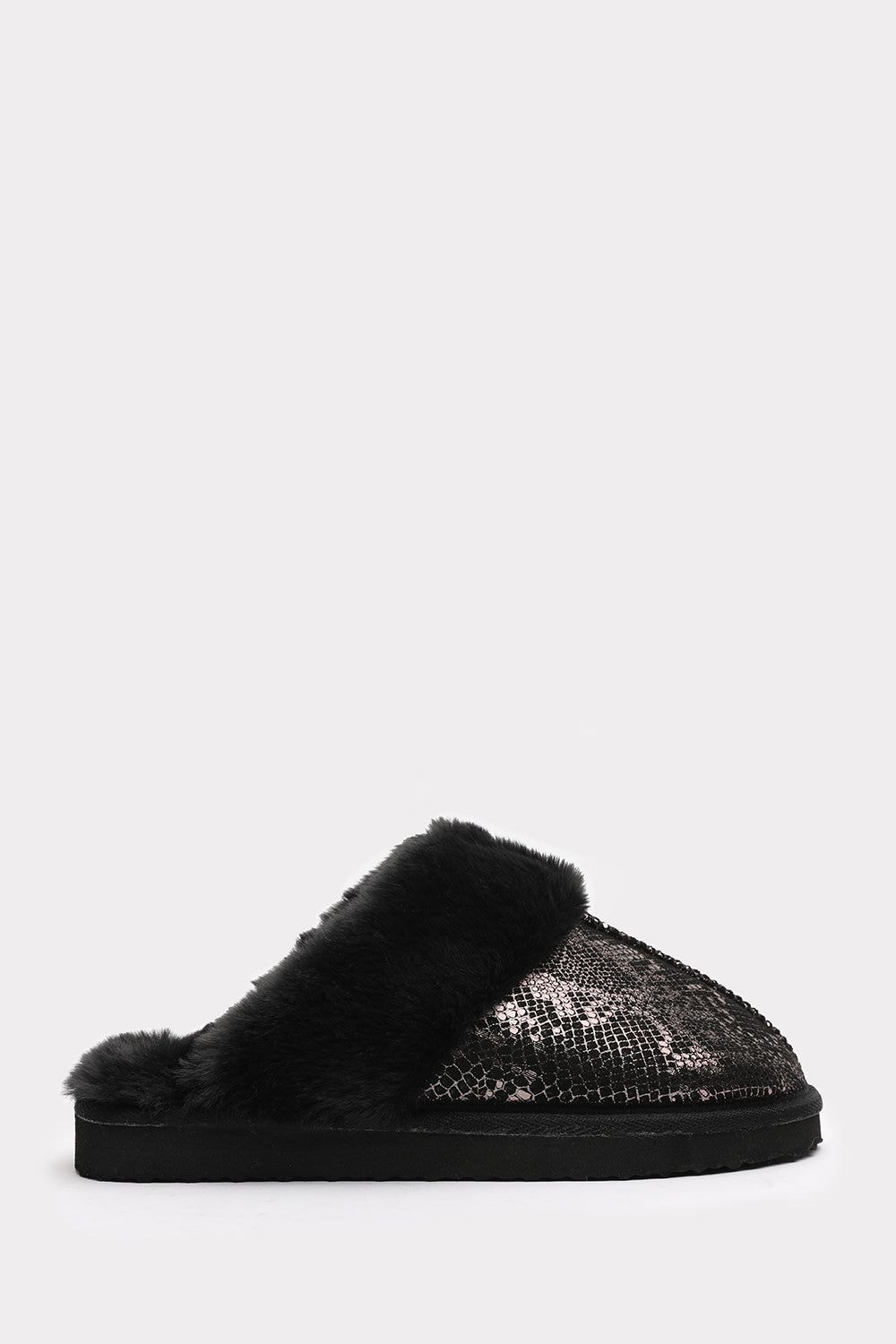 Where's That From 'Cassia' Snake Print Mule Slippers with Faux Fur Trim image 3