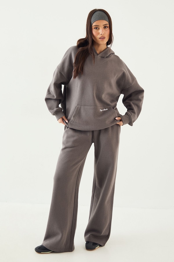 DSGN Studio DSGN Studio Script Embroidered Hooded Tracksuit Charcoal