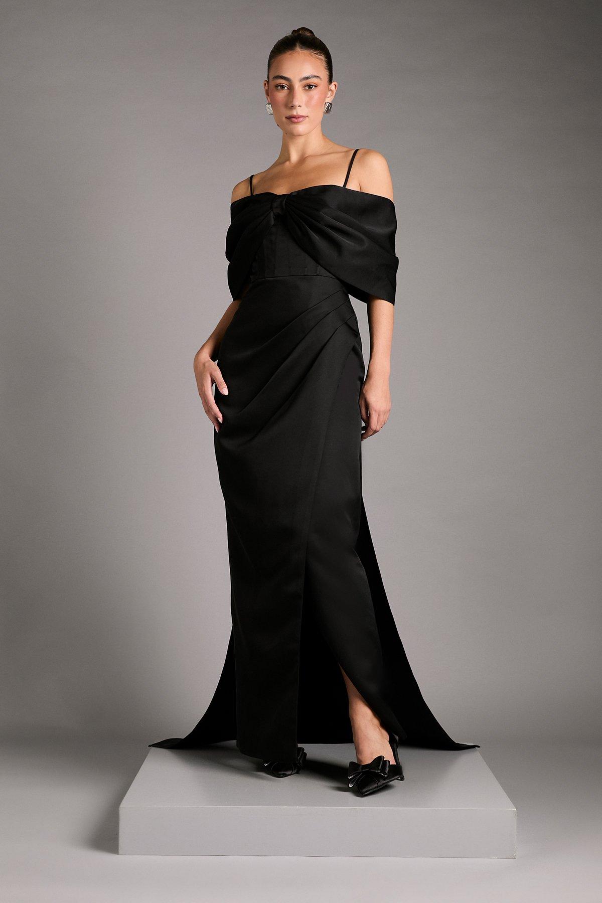 Bardot Bow Detail Black Bardot Maxi Dress Coast Black Bardot Satin
