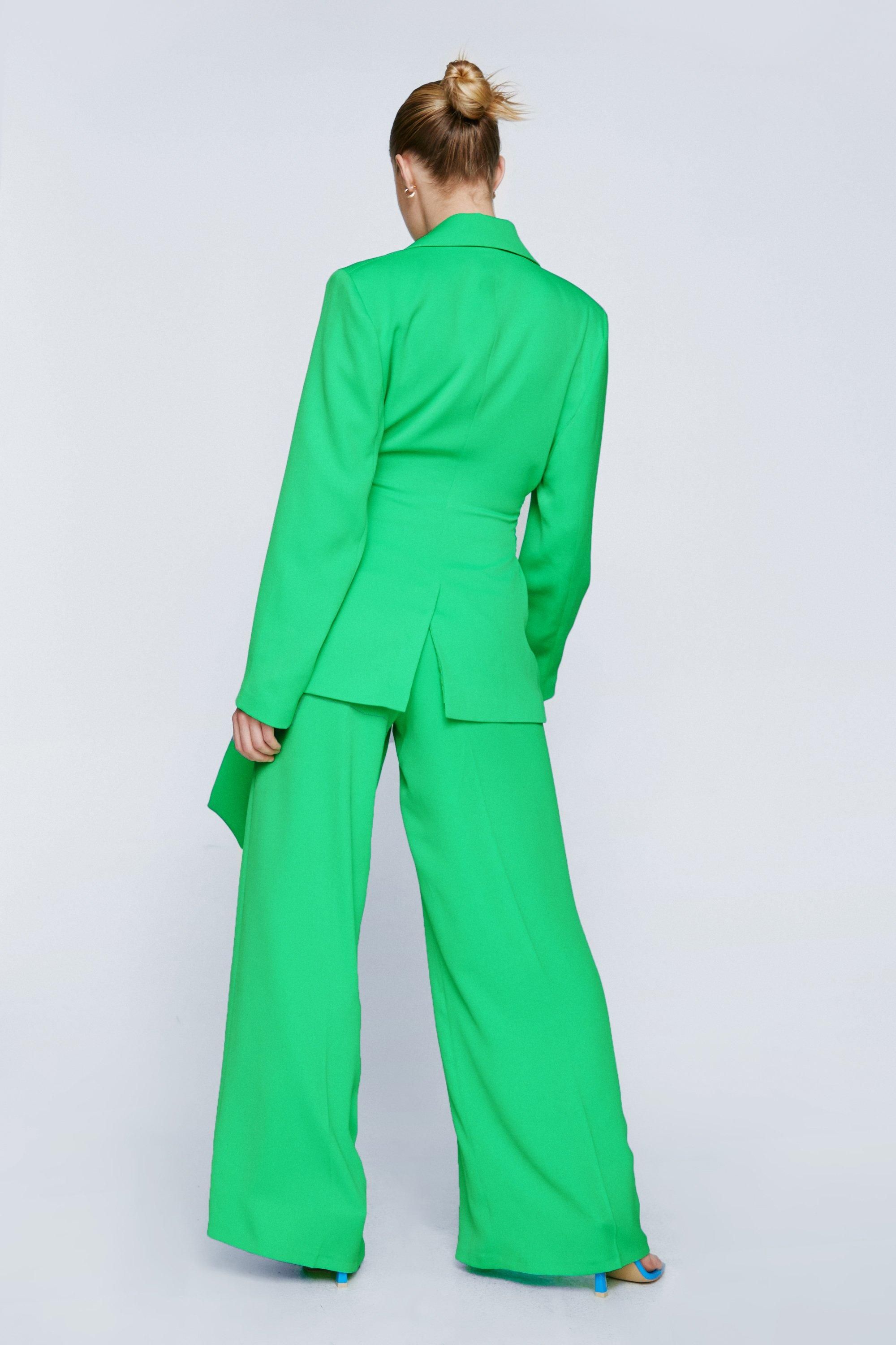NastyGal Satin Crepe Wide Leg Pants Green image 4