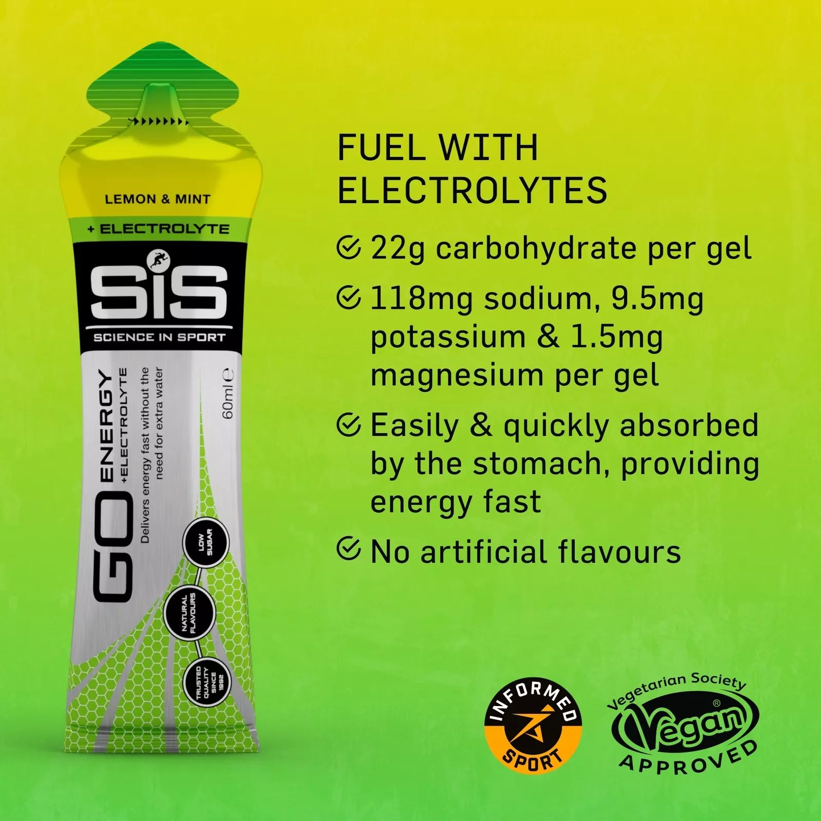 Science in Sport GO Energy + Electrolytes 60ml Gel - Lemon & Mint - 30 Pack image 2