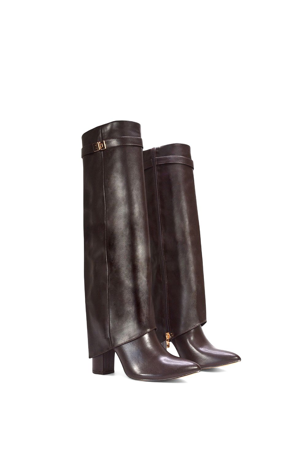 XY London 'Rayna' Block Heel Knee High Foldover Boots With Pointed Toe image 3