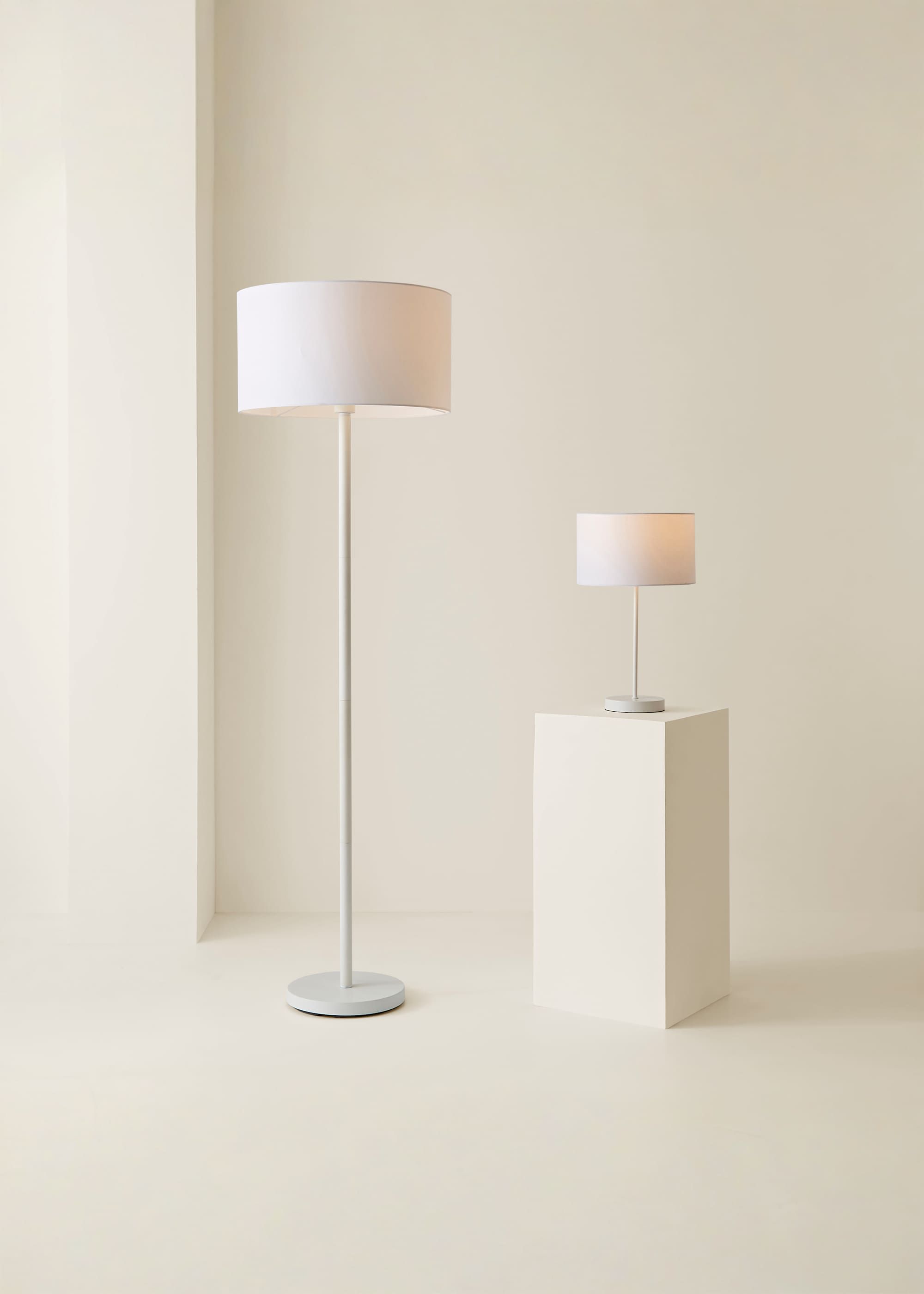 ValueLights Charlie White Metal Single Stem Table Lamp with Fabric Drum Lamp Shade image 6