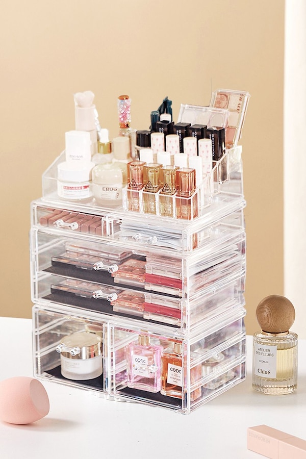 Living and Home Clear Dustproof Makeup Storage Organizer Drawers Large Skin Care Cosmetic Display Cases for Bathroom Stackable Storage Box