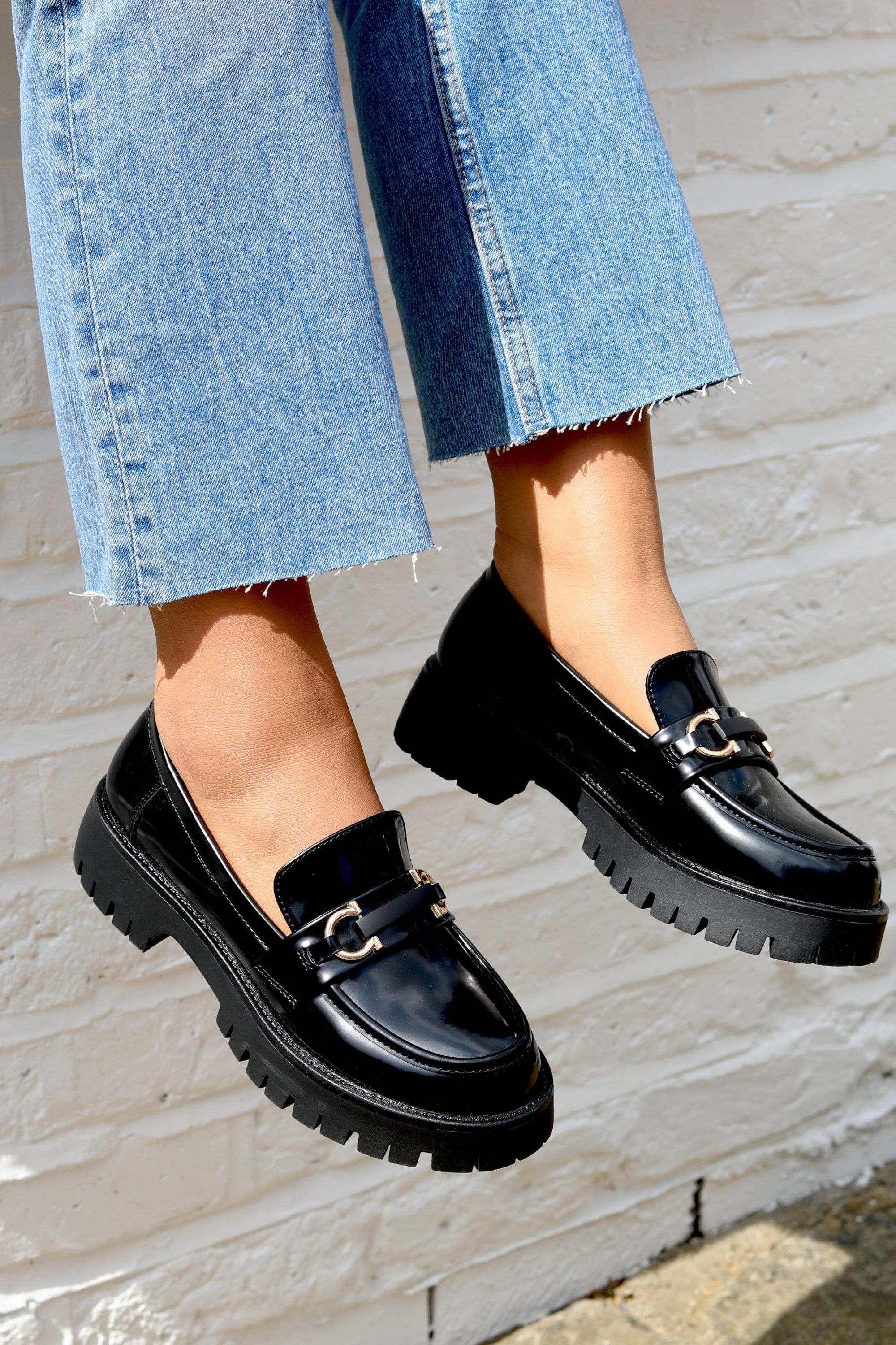 Linzi Maddox Black Faux High Shine Leather Chunky Loafer image 5