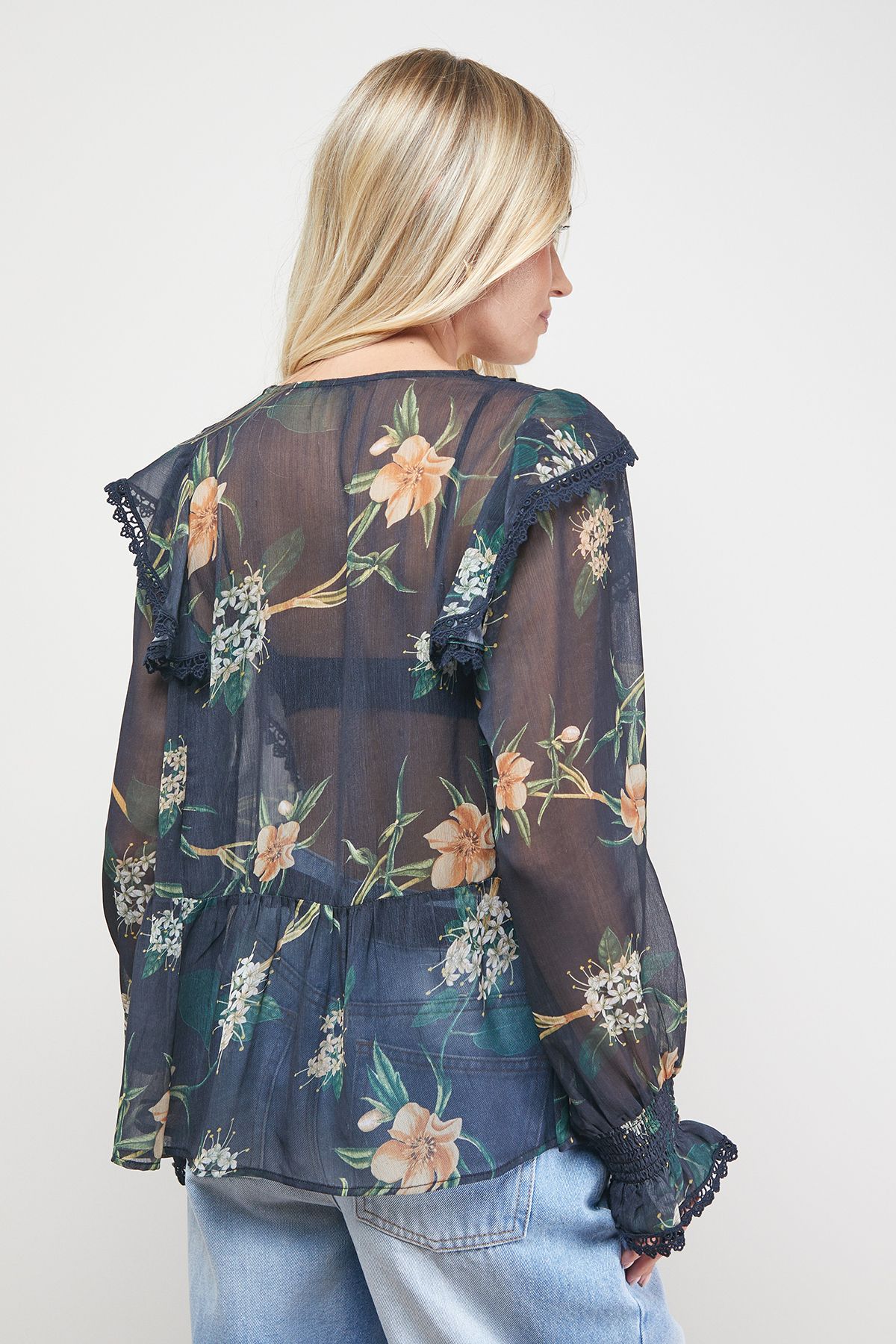 Oasis Printed Frill Detail Sheer Chiffon Blouse Floral image 5
