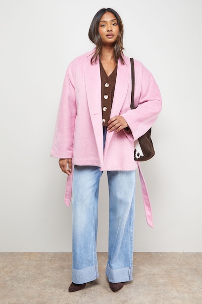 Oasis Wrap Detail Belted Short Coat Pink