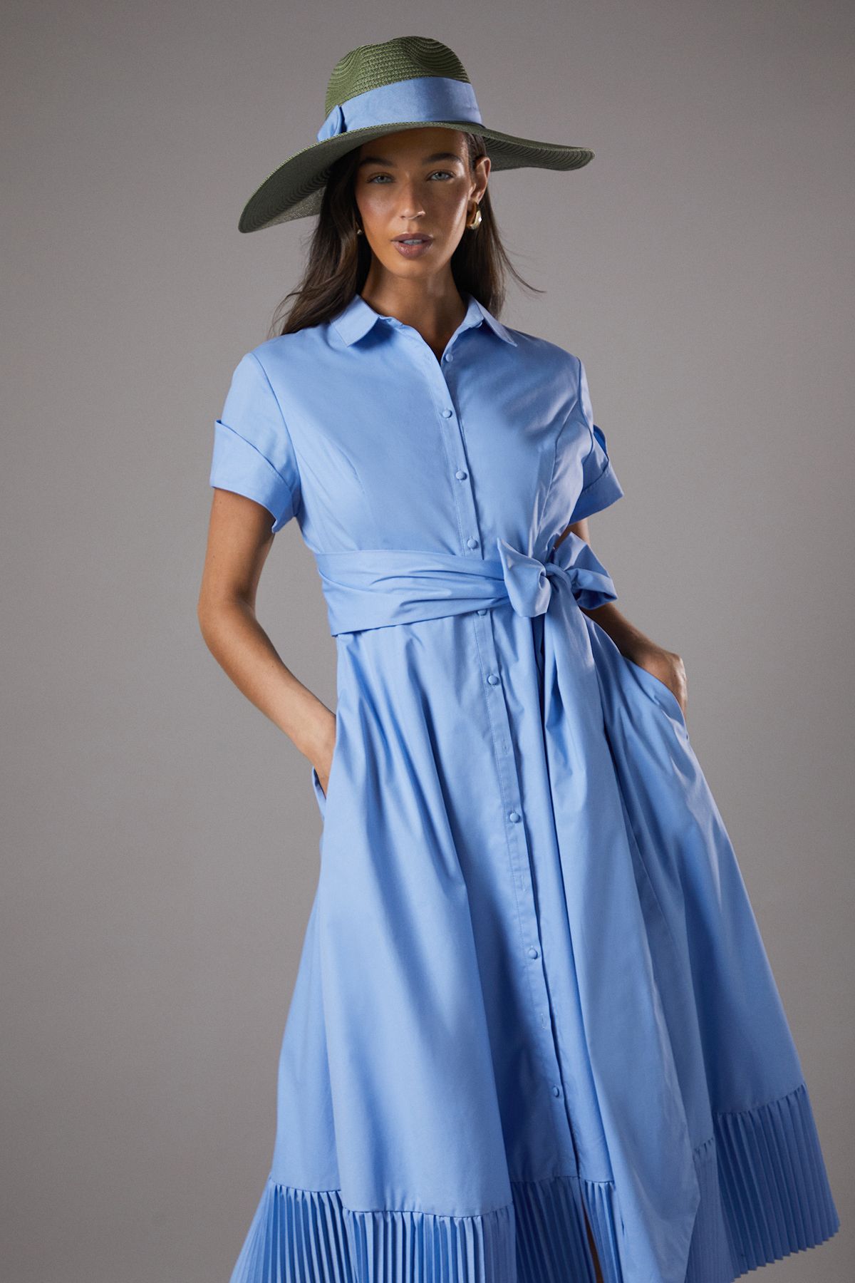Coast Lisa Tan Polo Tie Waist Shirt Dress Blue image 2